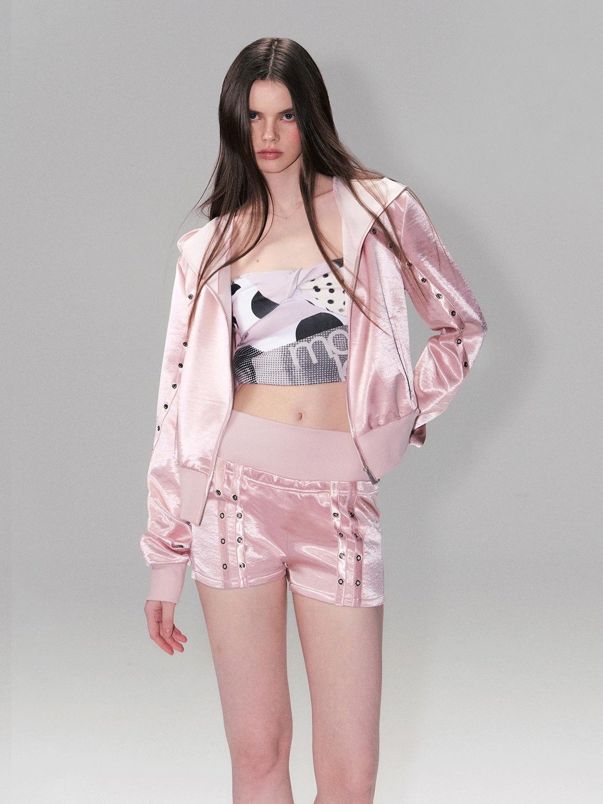 The NeverMore Cozy Cropped Two Piece Set Long Sleeve High Waist Shorts Women Solid Hoodie