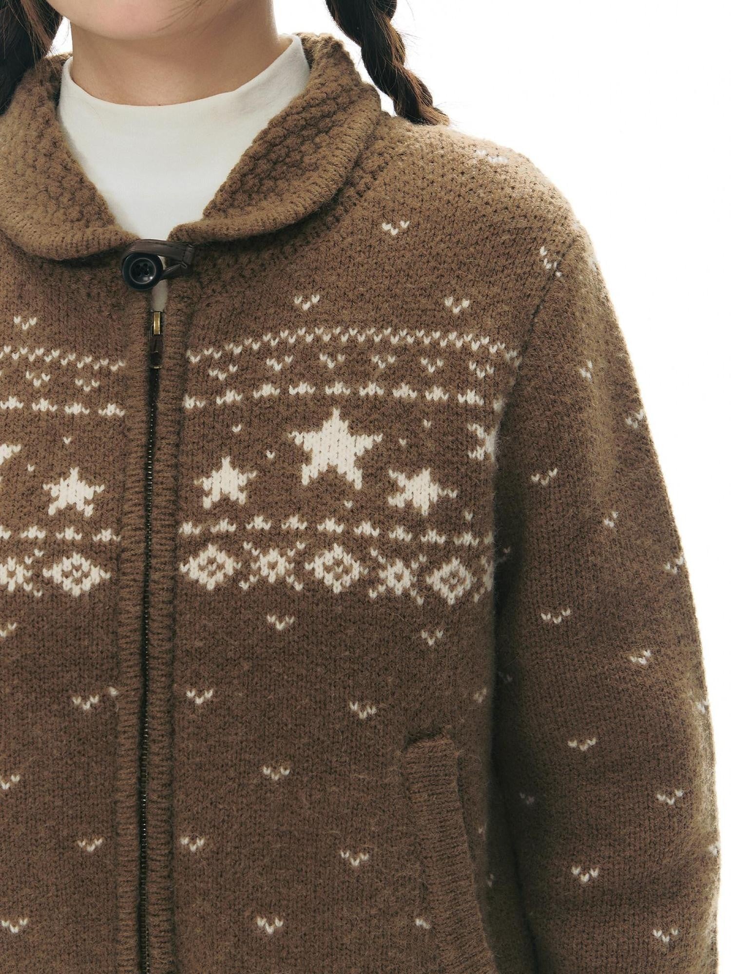 NAPSNAPS Vintage Fair Isle Star Knit Turndown Collar Women&