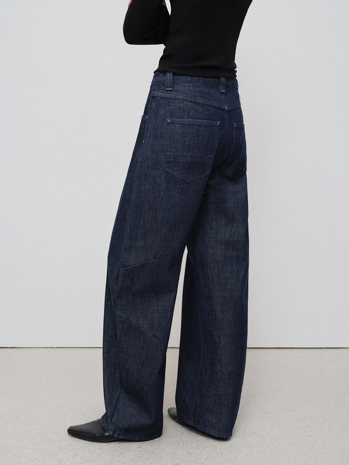 RUN TO THE FUTURE Breathable Cotton Pleated Loose Wide Leg Low Rise Women Raw Denim Straight Jeans
