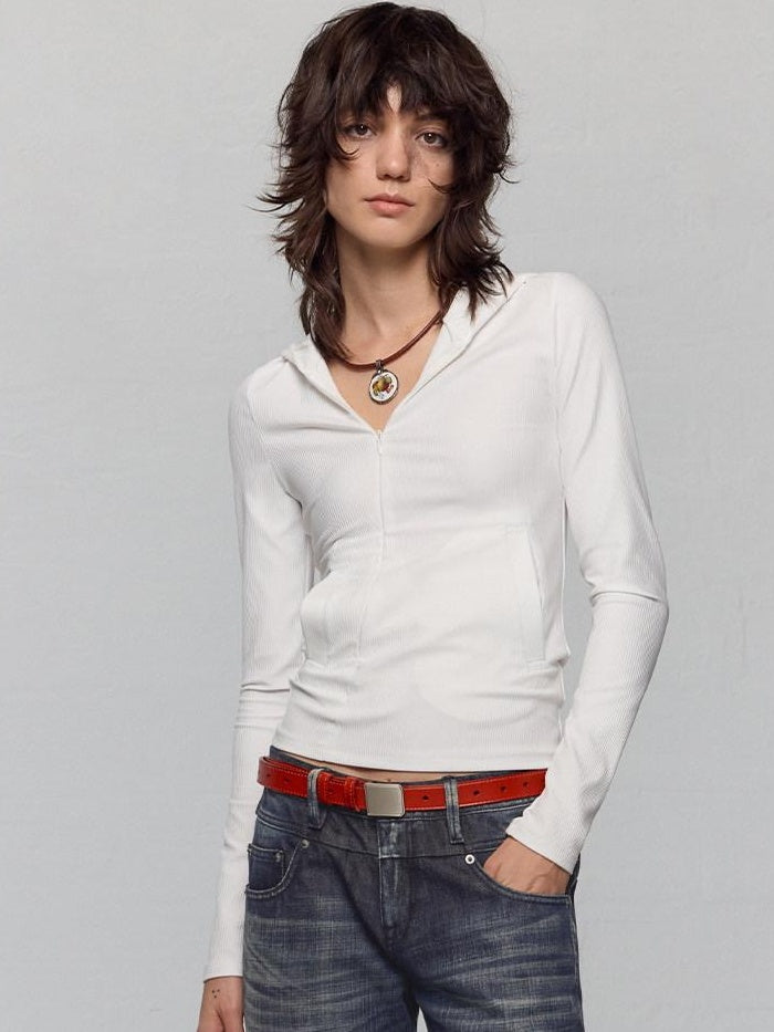 RUN TO THE FUTURE Moisture Wicking Vintage Commuter Slim Hooded White Women Long Sleeve T-Shirts