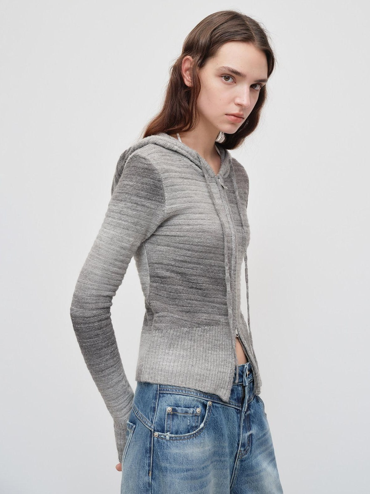 RUN TO THE FUTURE Thermal Cozy Hooded Zip Straight Fit Casual Women Knitwear Cardigans
