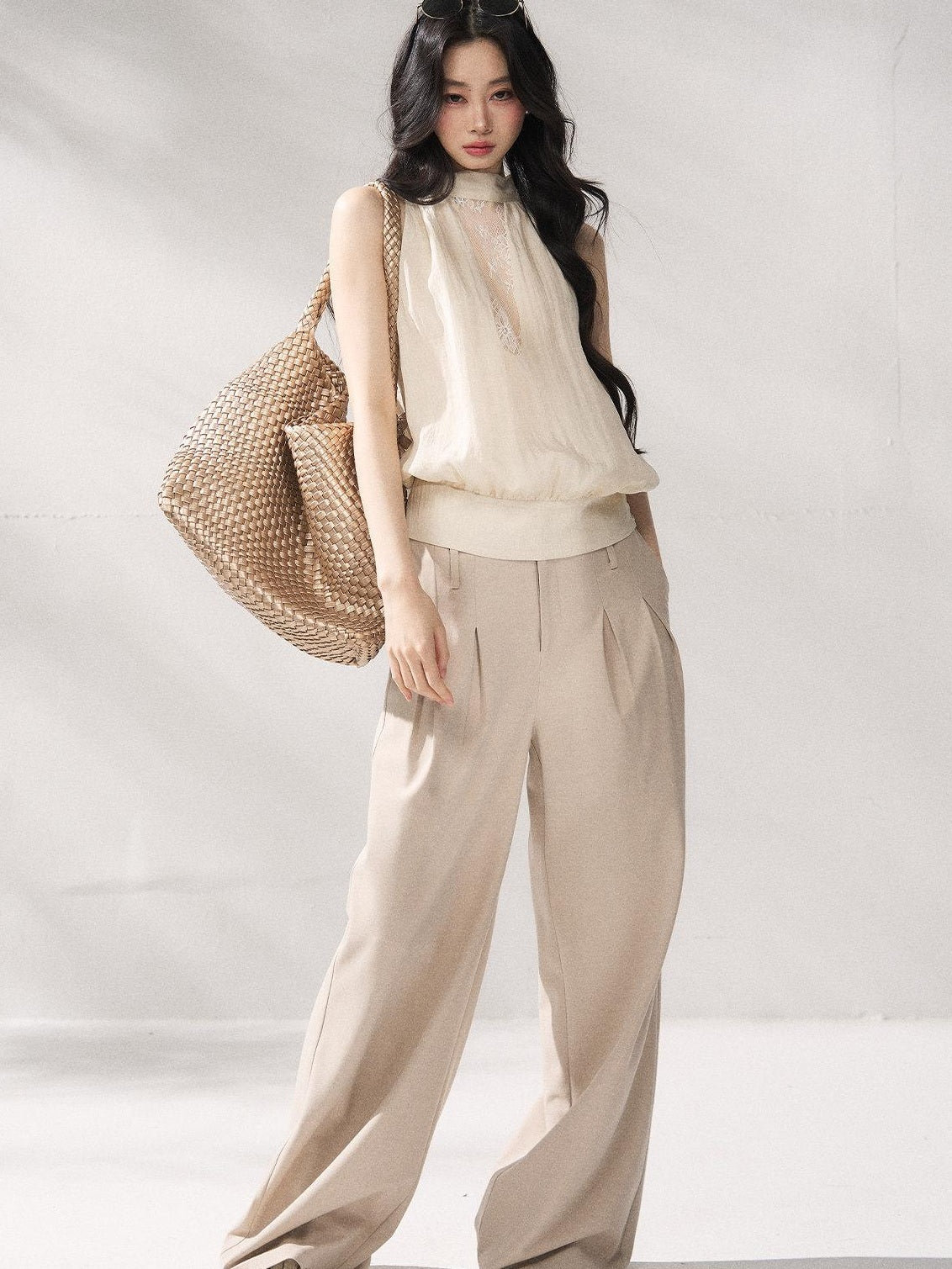 7Shiftin Comfort Stretch Natural Waist Casual Straight Hem Women Khaki Wide Leg Pants