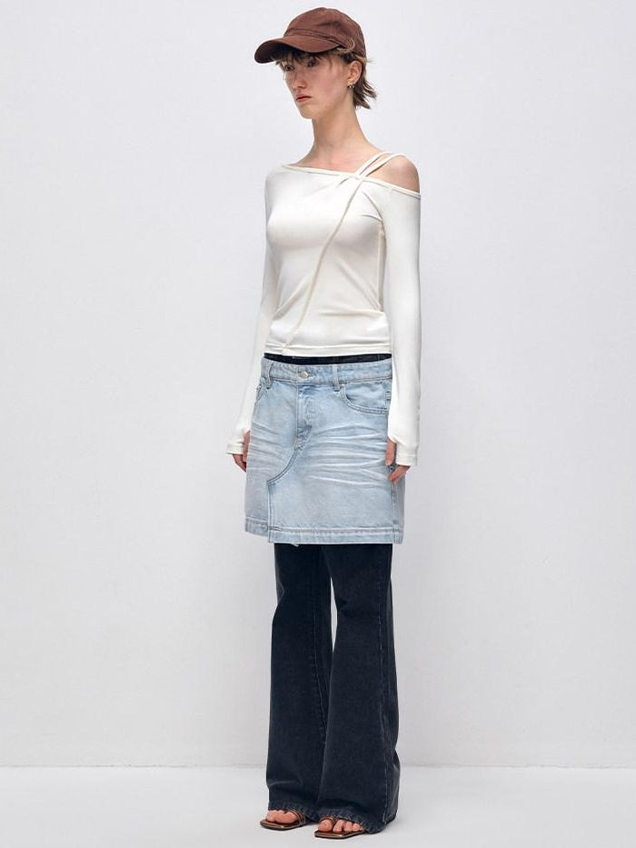 RUN TO THE FUTURE High Stretch Slim Fit Natural Waist Zipper Everyday Blue Black Denim Flare Jeans