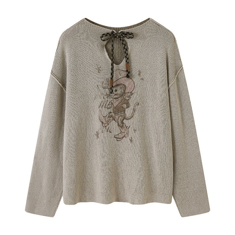 DIDDI_MODA_Cat_Print_Patchwork_V-neck_Loose_Women&