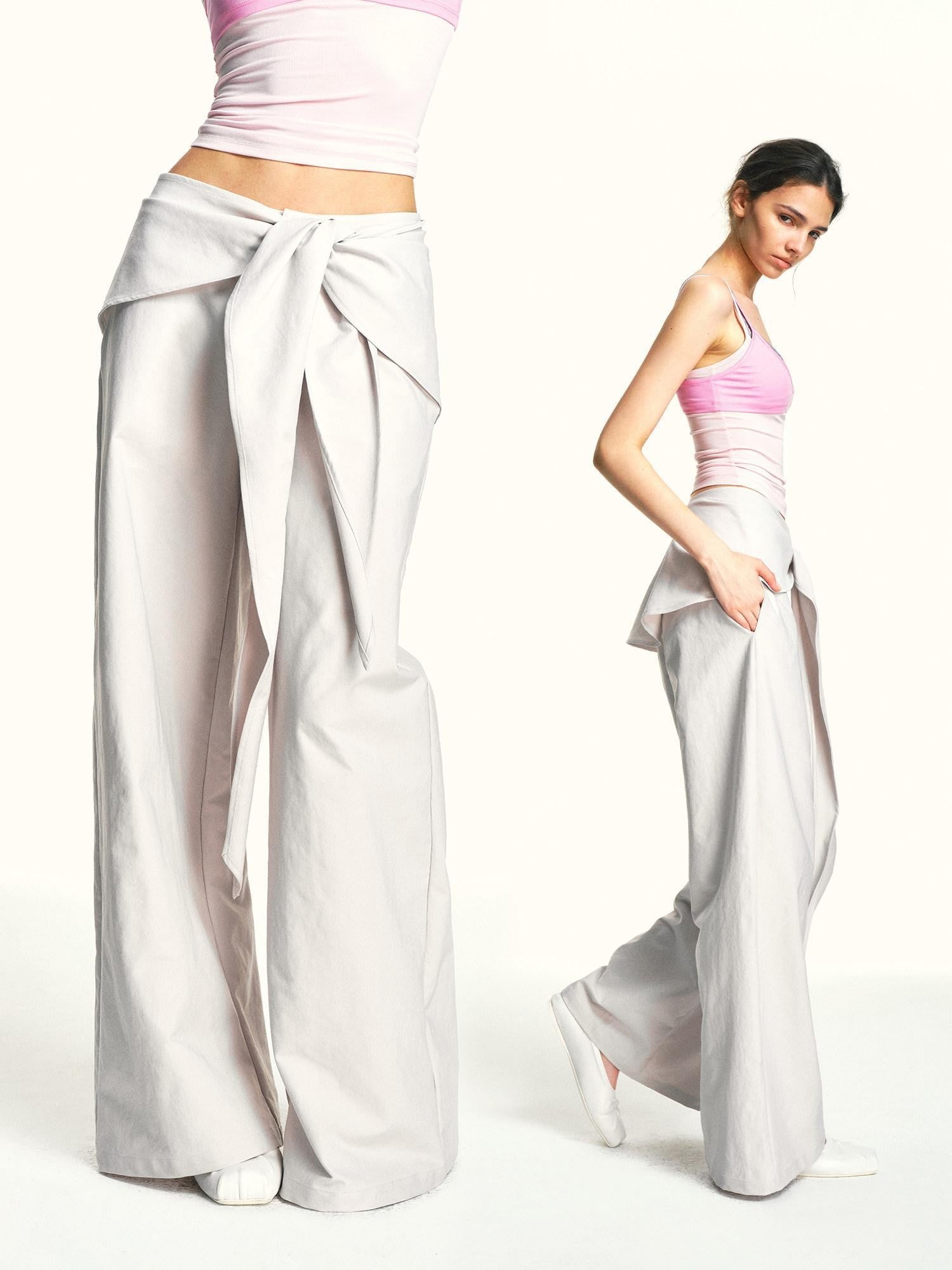 kvkv Oatmeal Gray Relaxed Detachable Waist Tie Women&