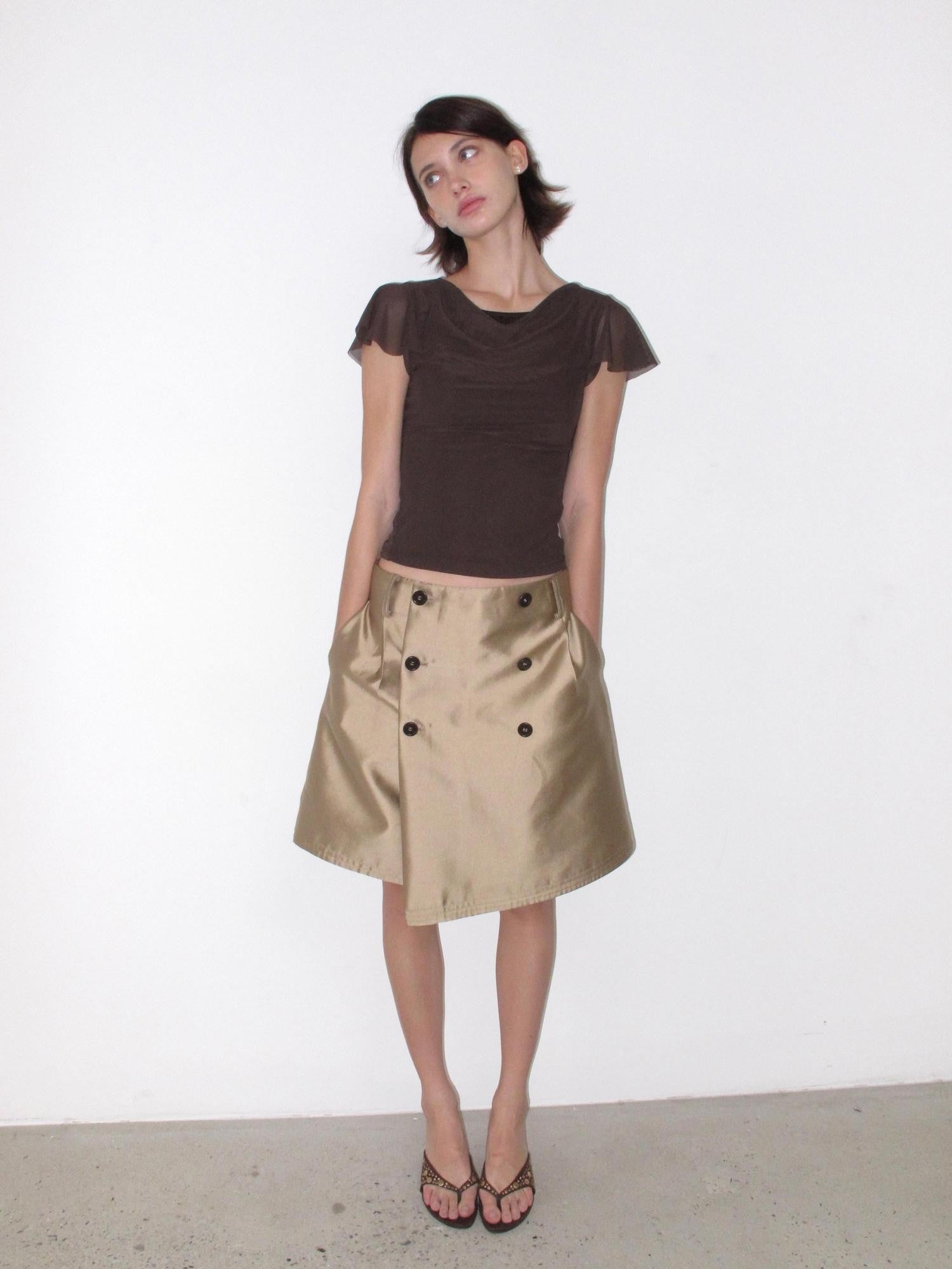 Mito de dar Champagne Gold Button Front A Line Silky Women&
