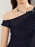 Asym Detachable Necklace Mesh Ruffle Sleeve Fitted Tee