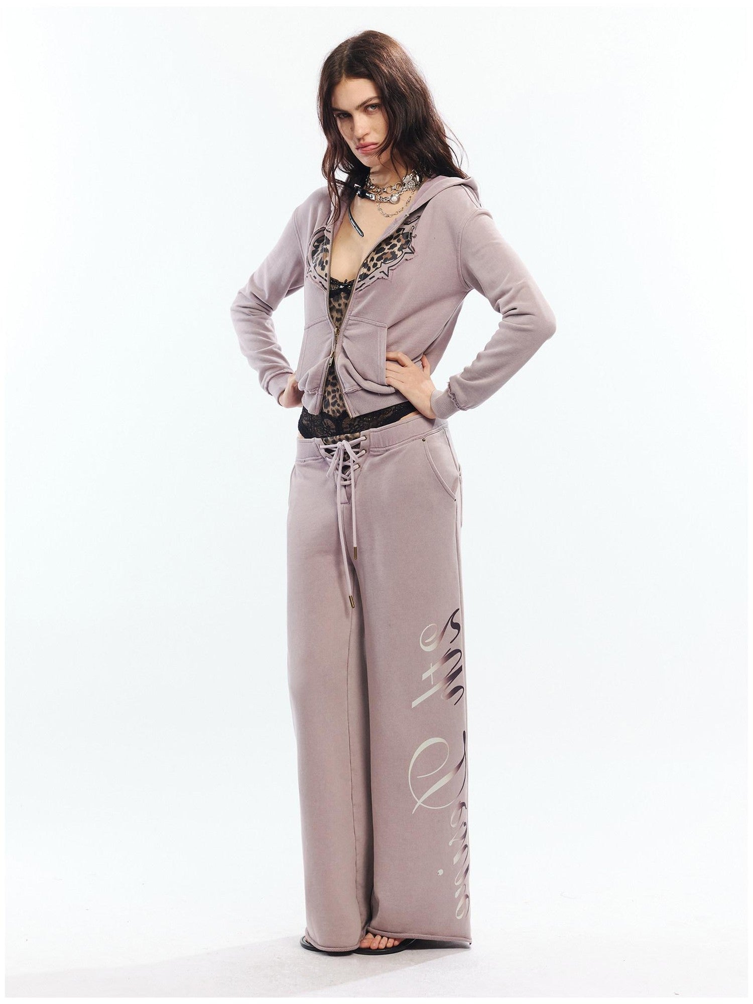 2th Desire Asymmetric Letter Print Leopard Patch Women&