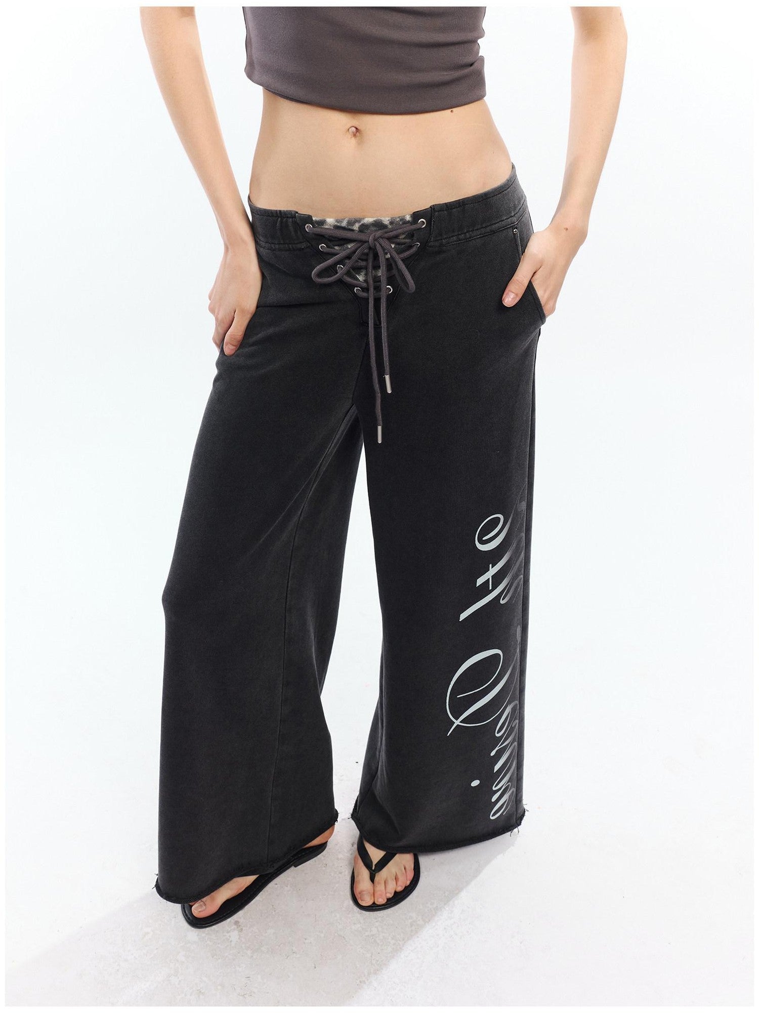 2th Desire Asymmetric Letter Print Leopard Patch Women&