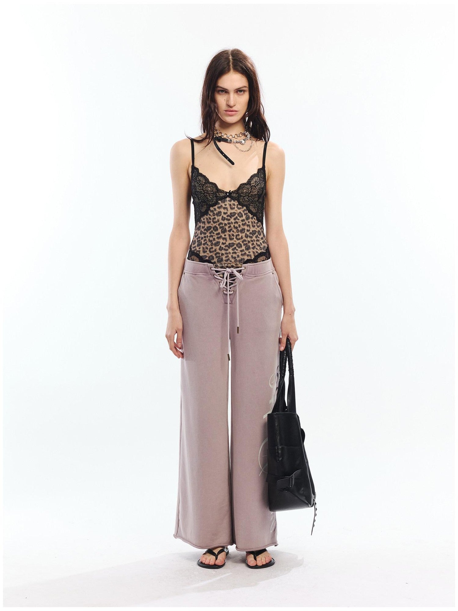 2th Desire Asymmetric Letter Print Leopard Patch Women&