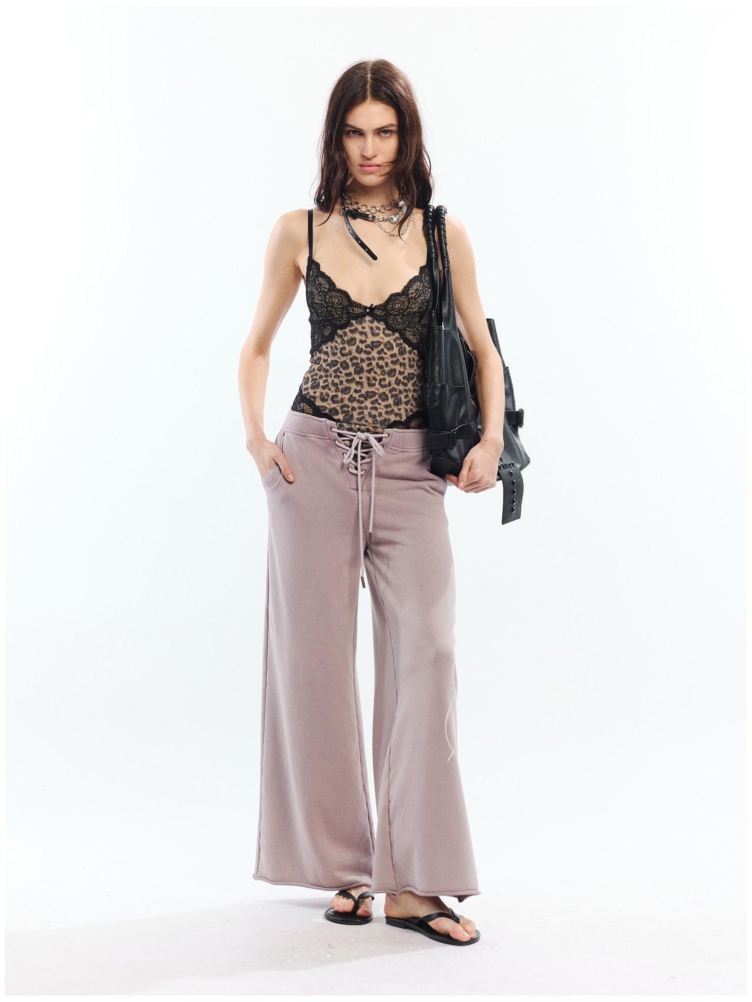 2th Desire Asymmetric Letter Print Leopard Patch Women&