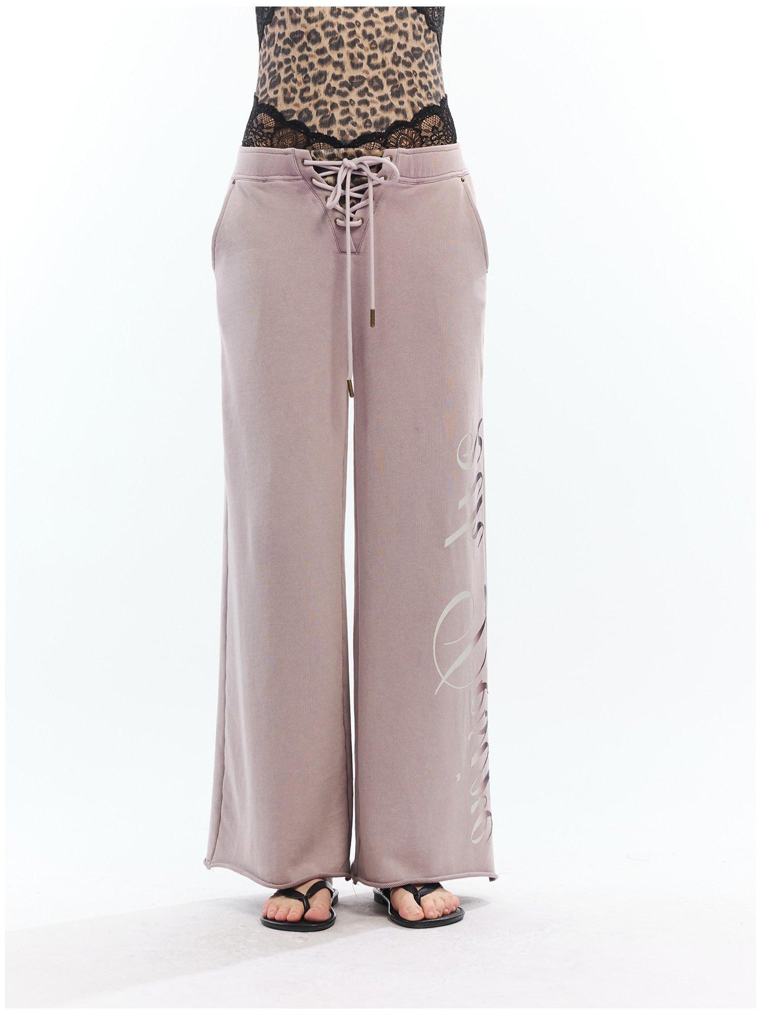 2th Desire Asymmetric Letter Print Leopard Patch Women&