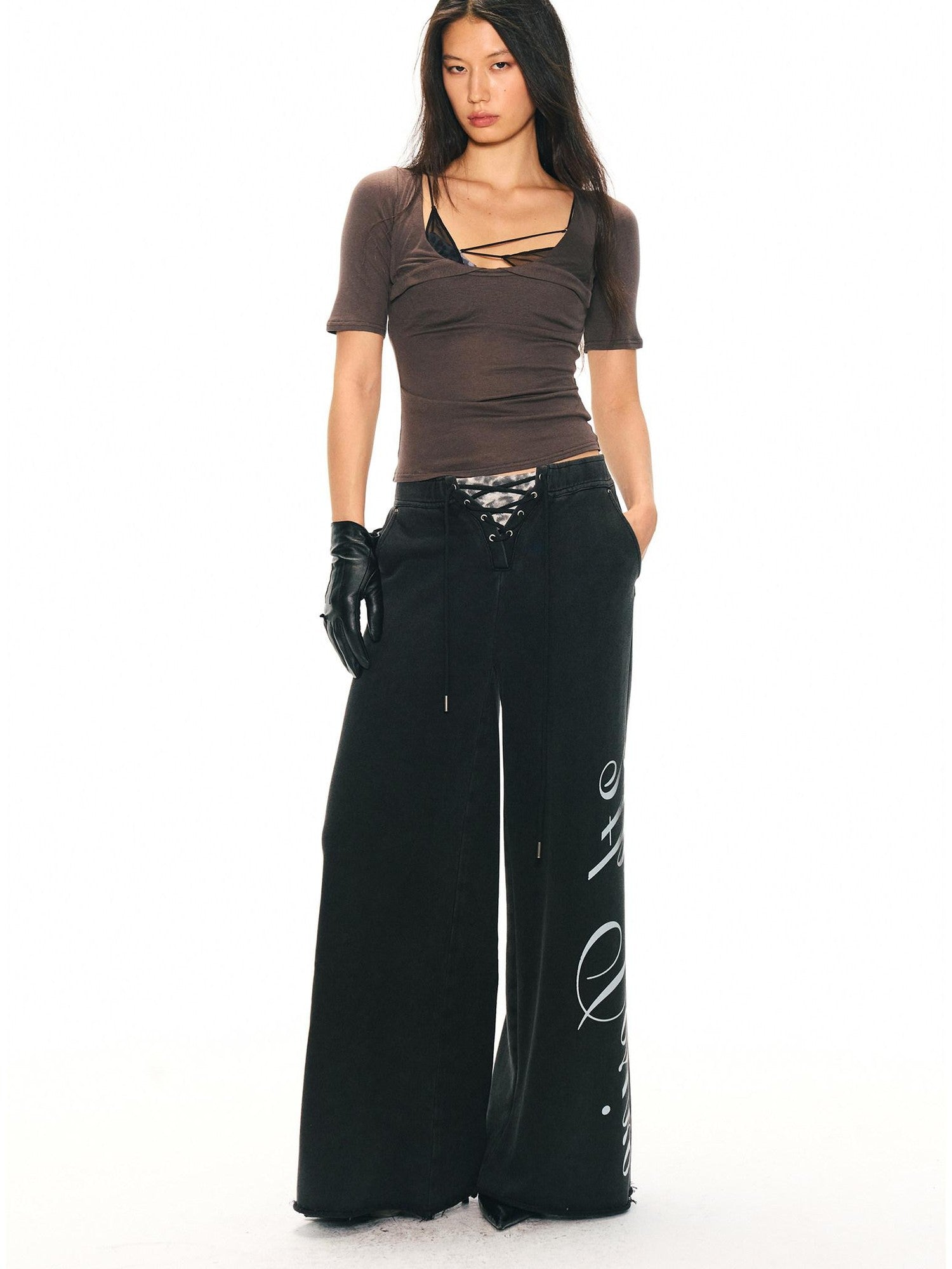 2th Desire Asymmetric Letter Print Leopard Patch Women&