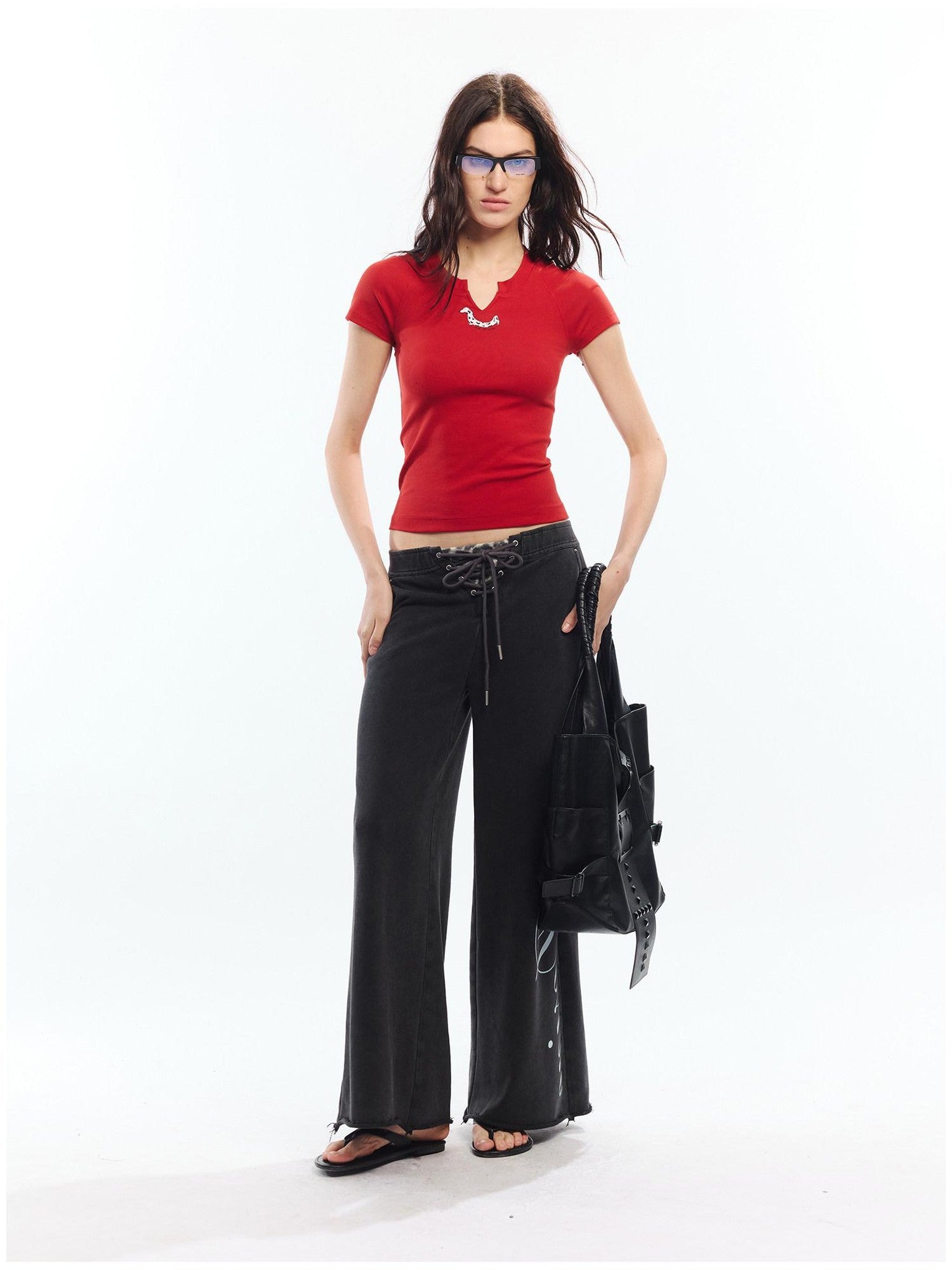 2th Desire Asymmetric Letter Print Leopard Patch Women&