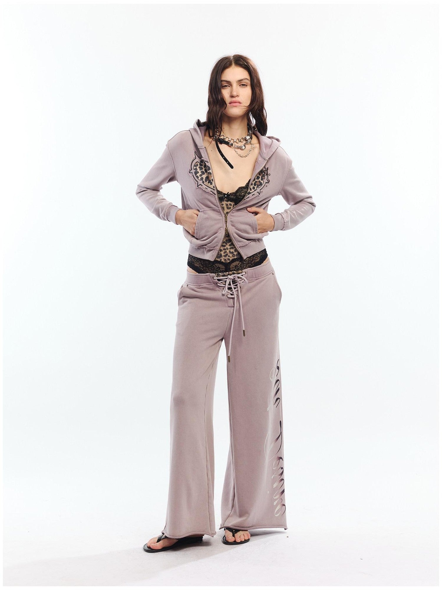 2th Desire Asymmetric Letter Print Leopard Patch Women&