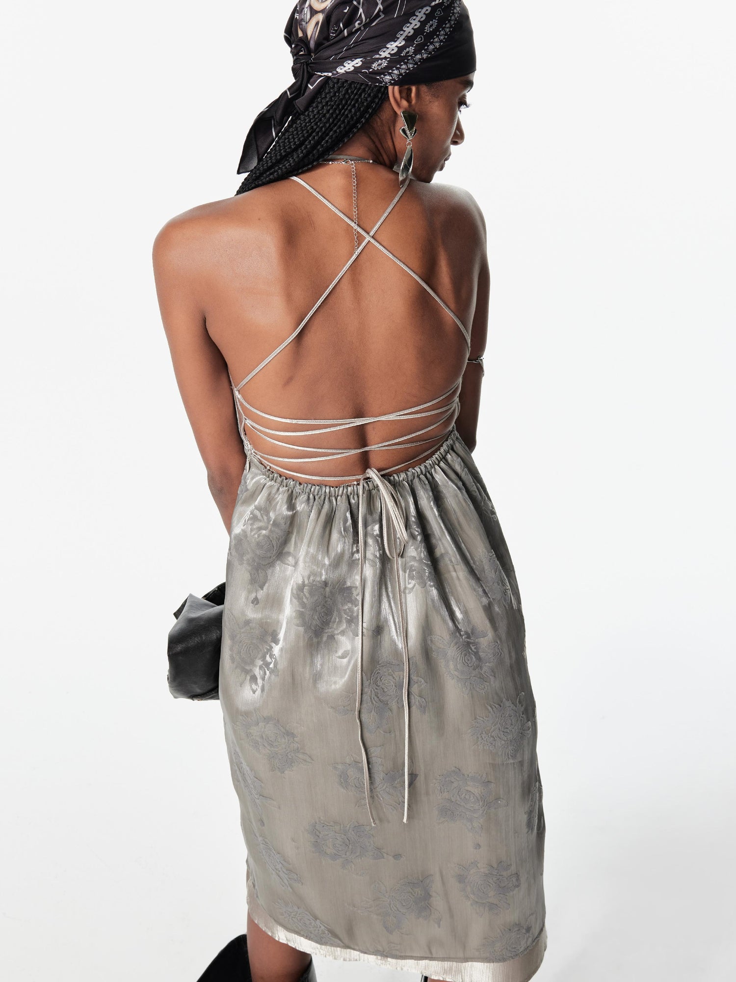 2th Desire Backless Double Layer Lace Tie Slip Dress