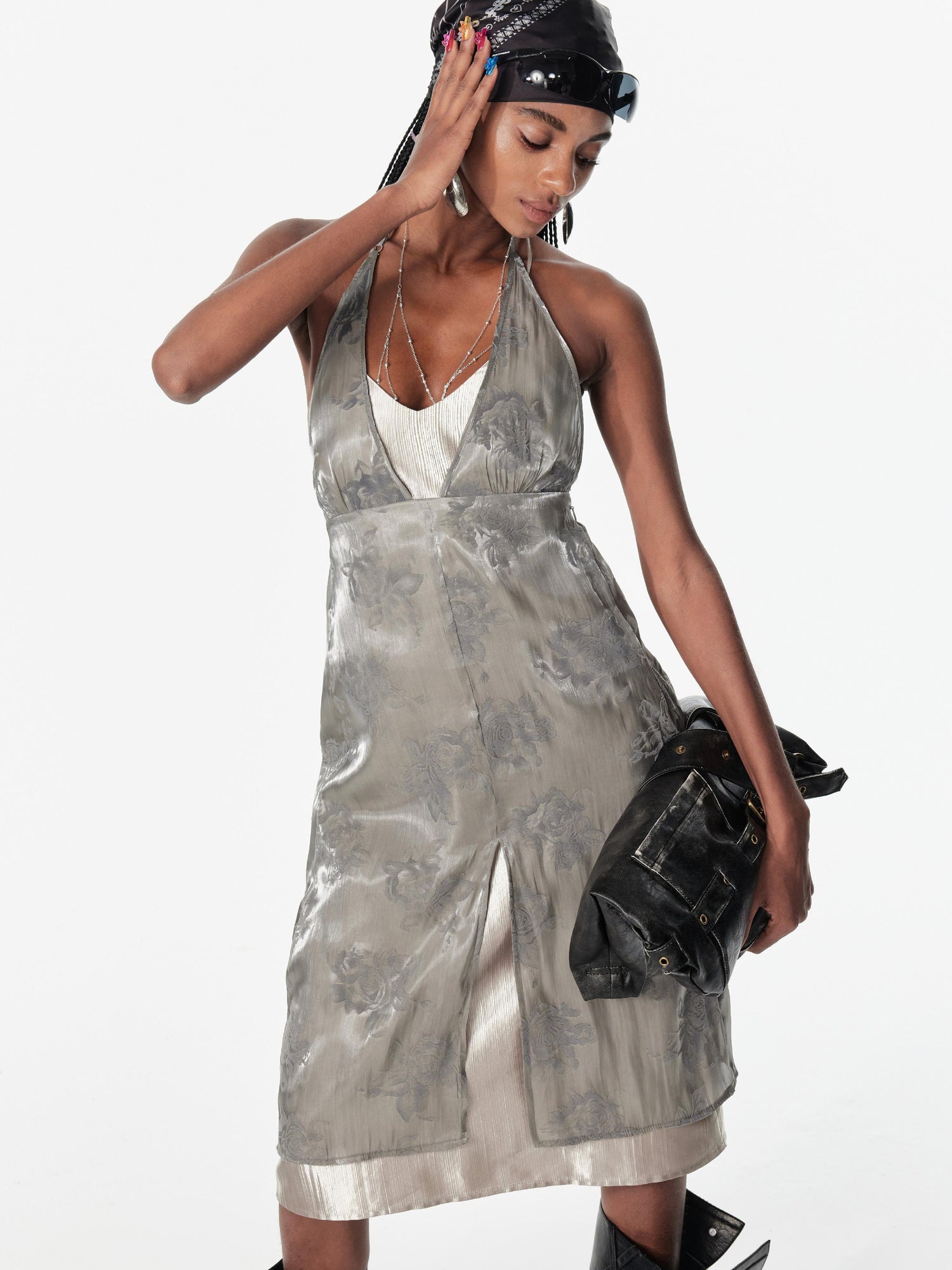 2th Desire Backless Double Layer Lace Tie Slip Dress
