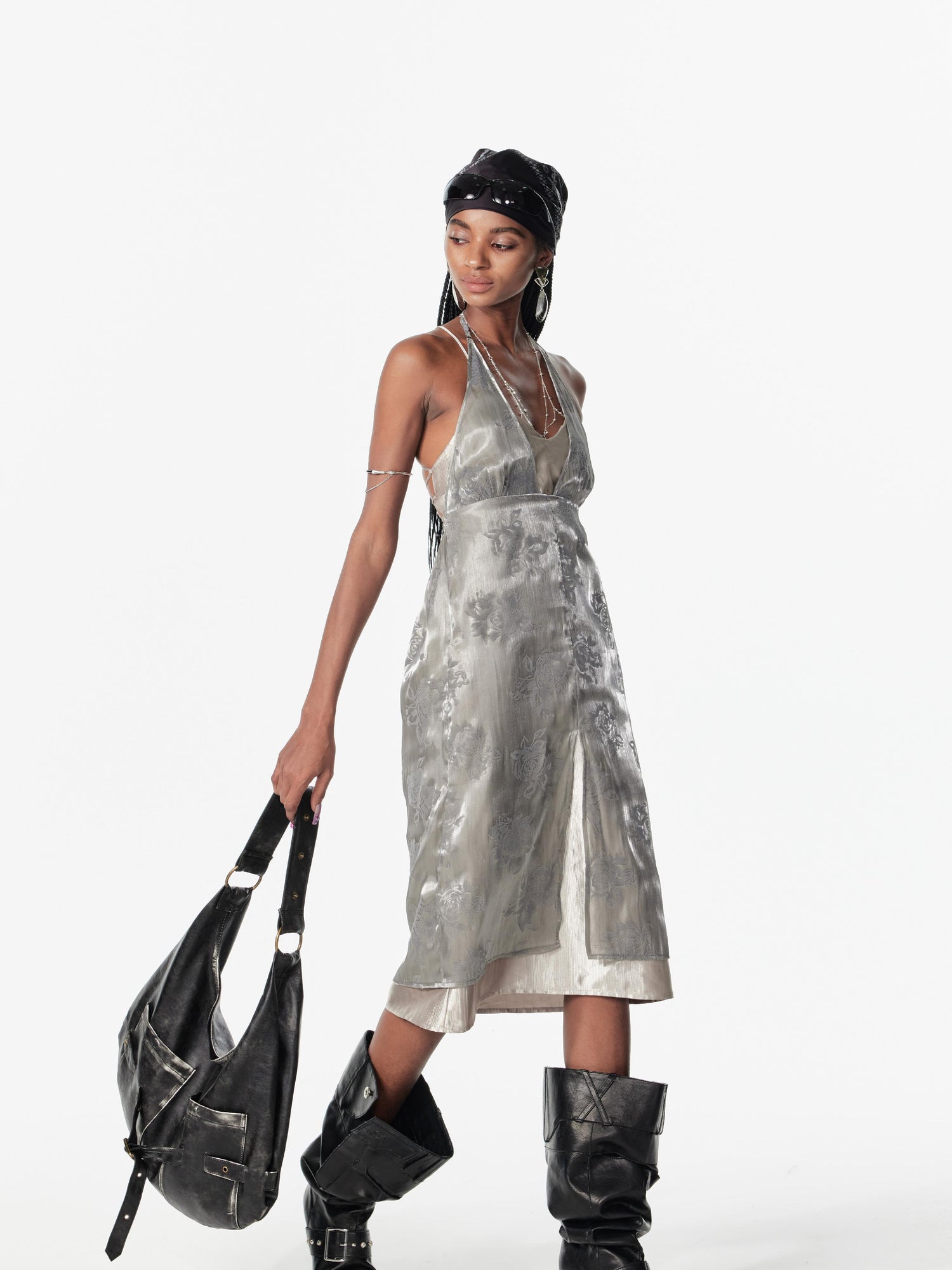 2th Desire Backless Double Layer Lace Tie Slip Dress