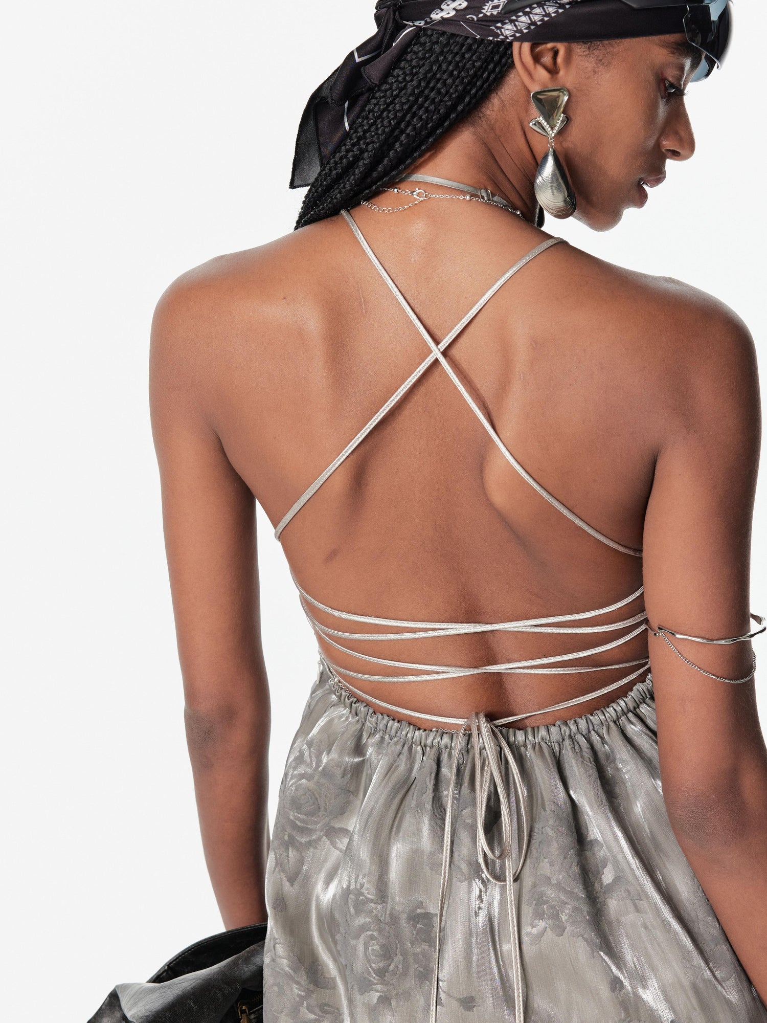 2th Desire Backless Double Layer Lace Tie Slip Dress