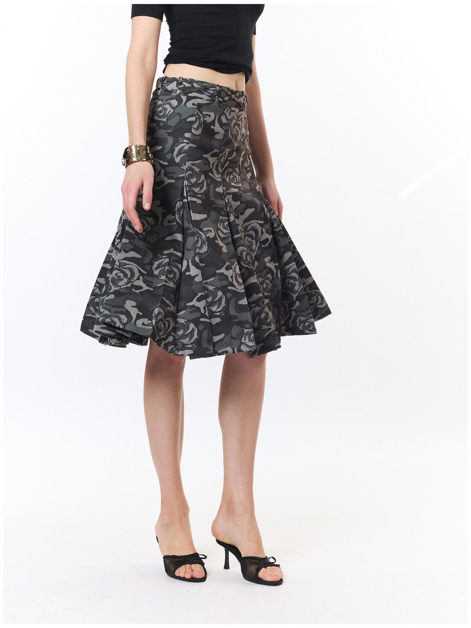2th Desire Camouflage Pleated Punk Low Waist Women&