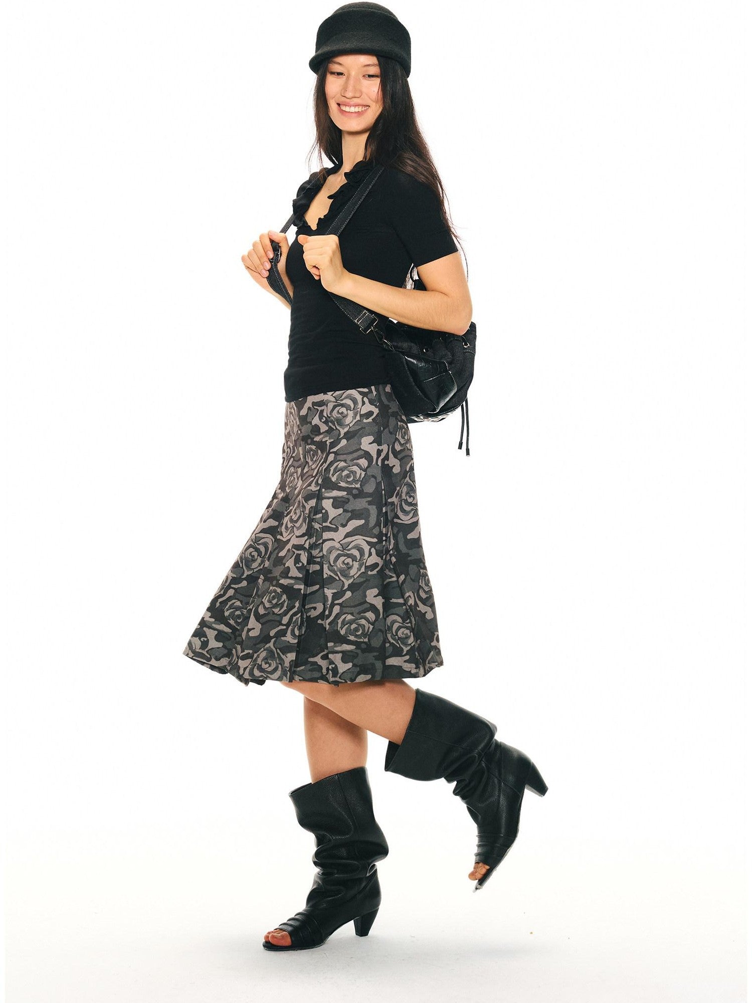 2th Desire Camouflage Pleated Punk Low Waist Women&