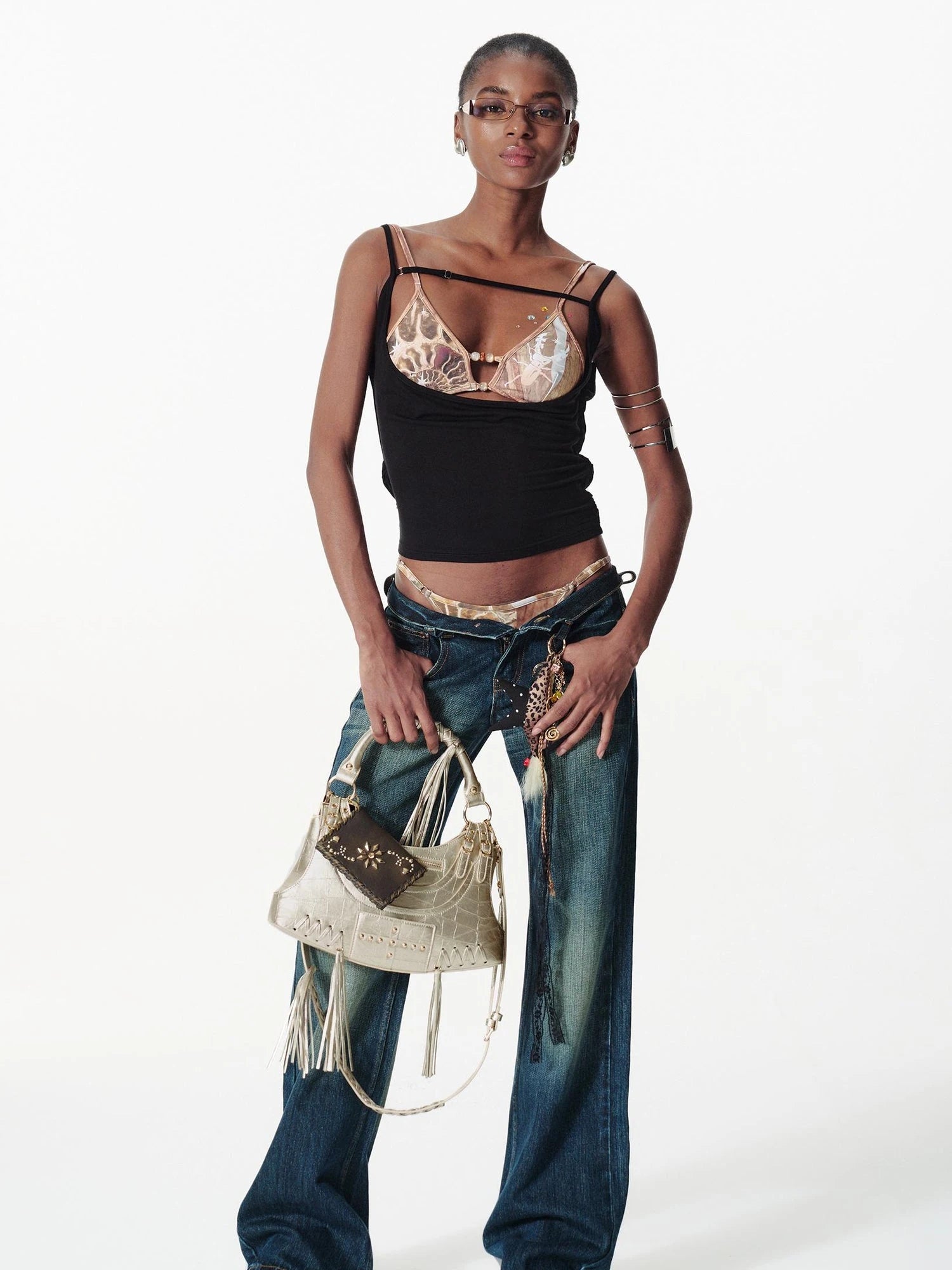 Deconstructed V Neck Lace Trim Backless Sleeveless Top