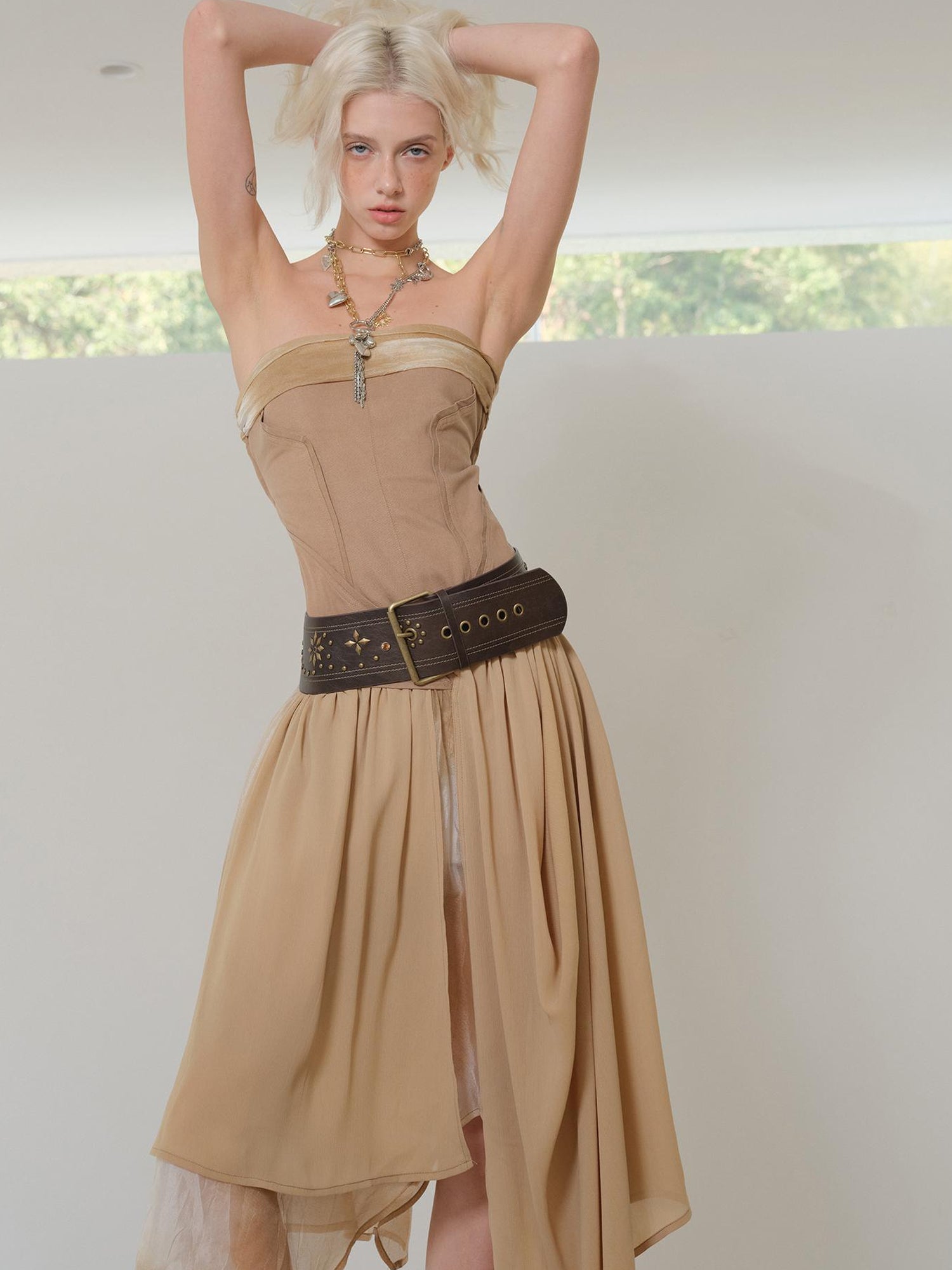 2th Desire Deconstructed Vintage Drape Asymmetrical Ruffle Mesh Dress