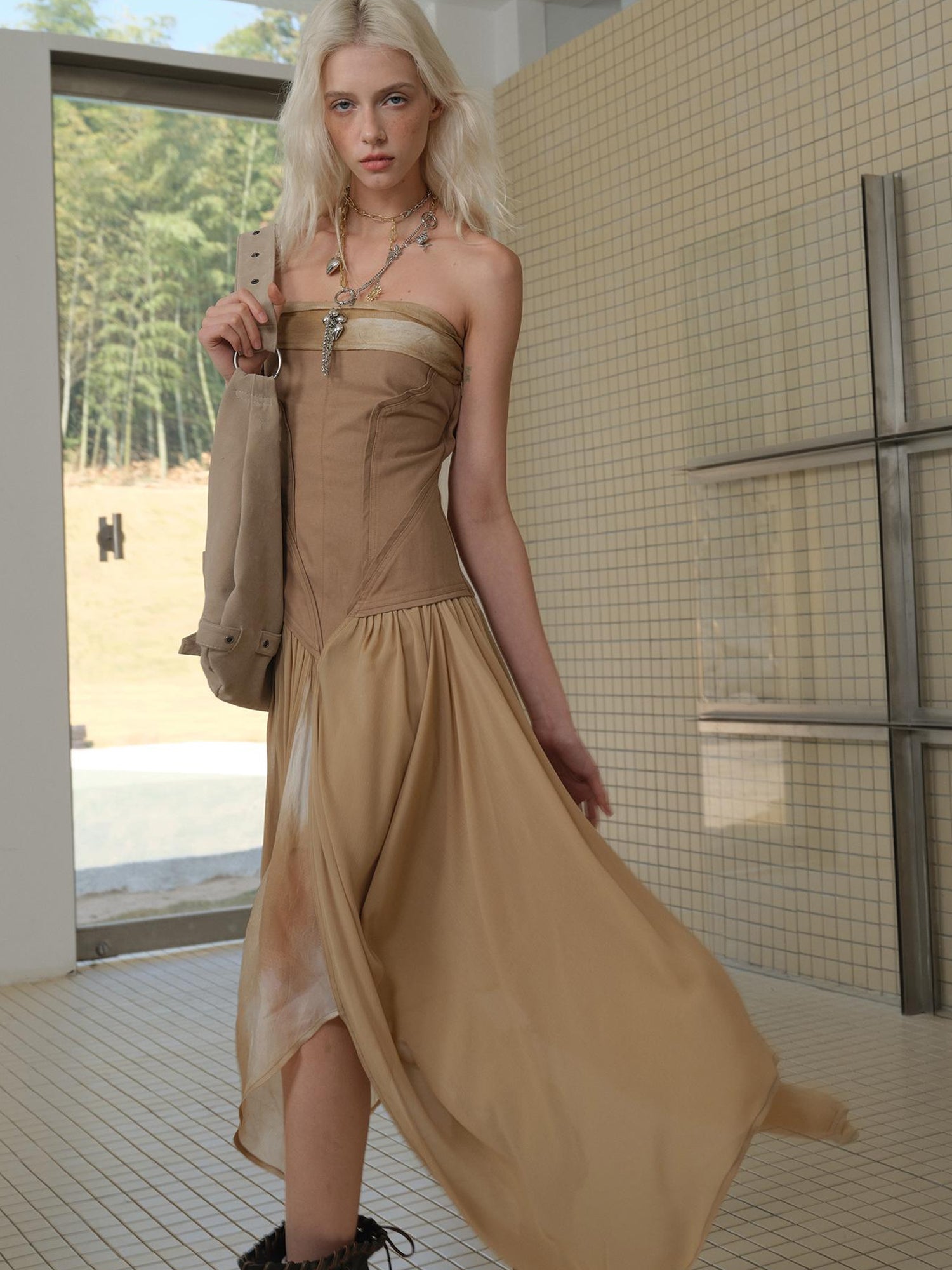 2th Desire Deconstructed Vintage Drape Asymmetrical Ruffle Mesh Dress