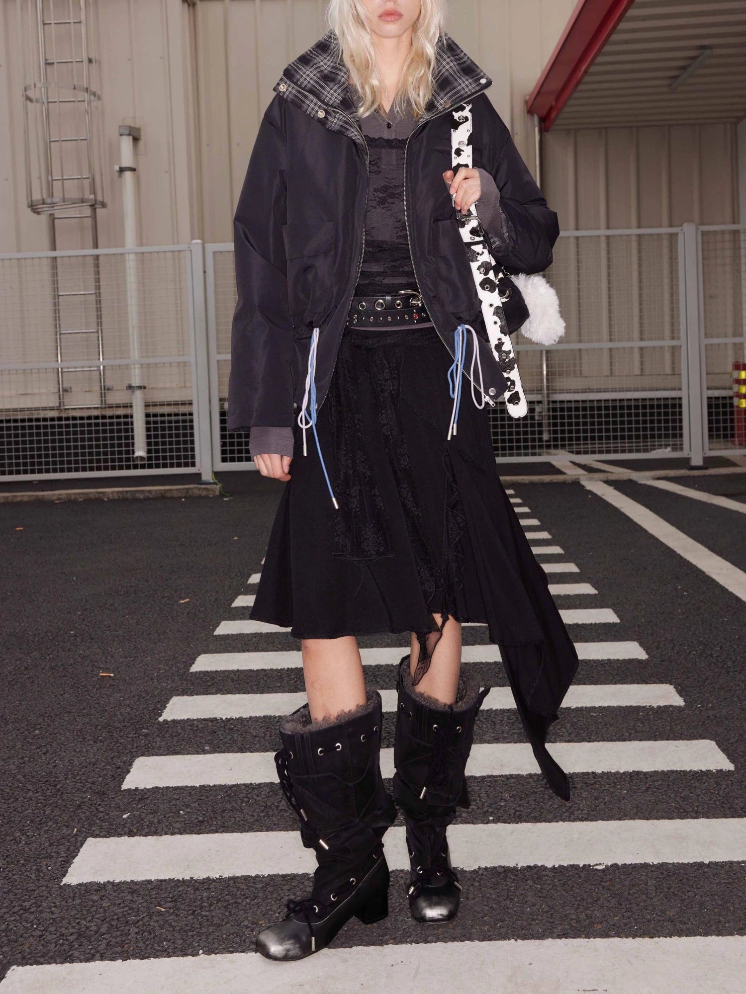 Detachable Faux Fur Collar Stacked Ballet Boots