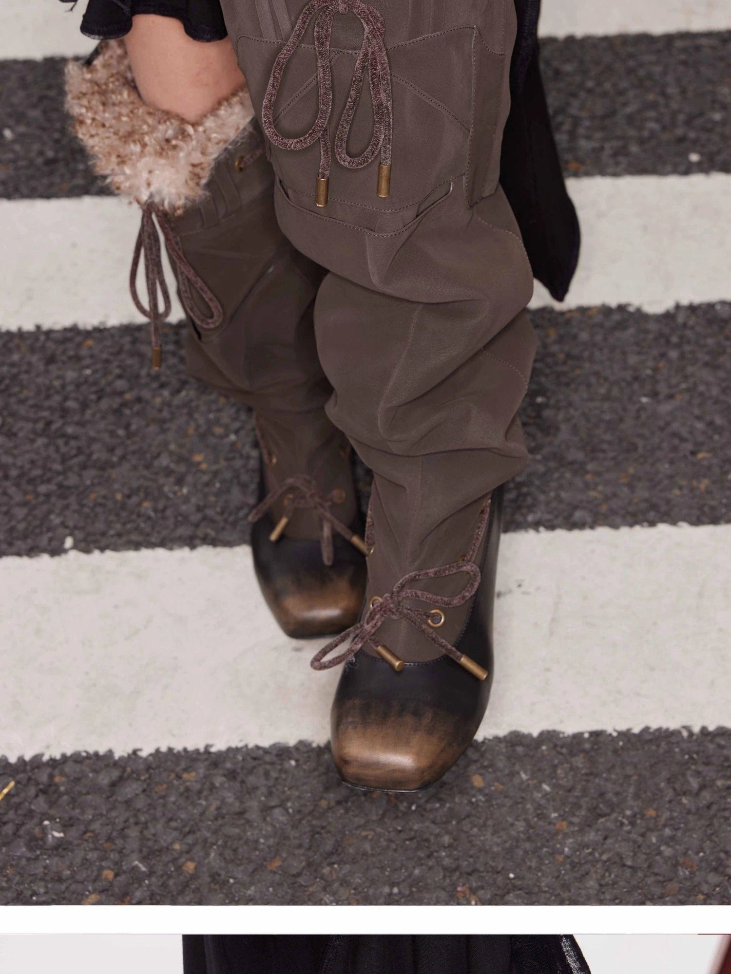 Detachable Faux Fur Collar Stacked Ballet Boots