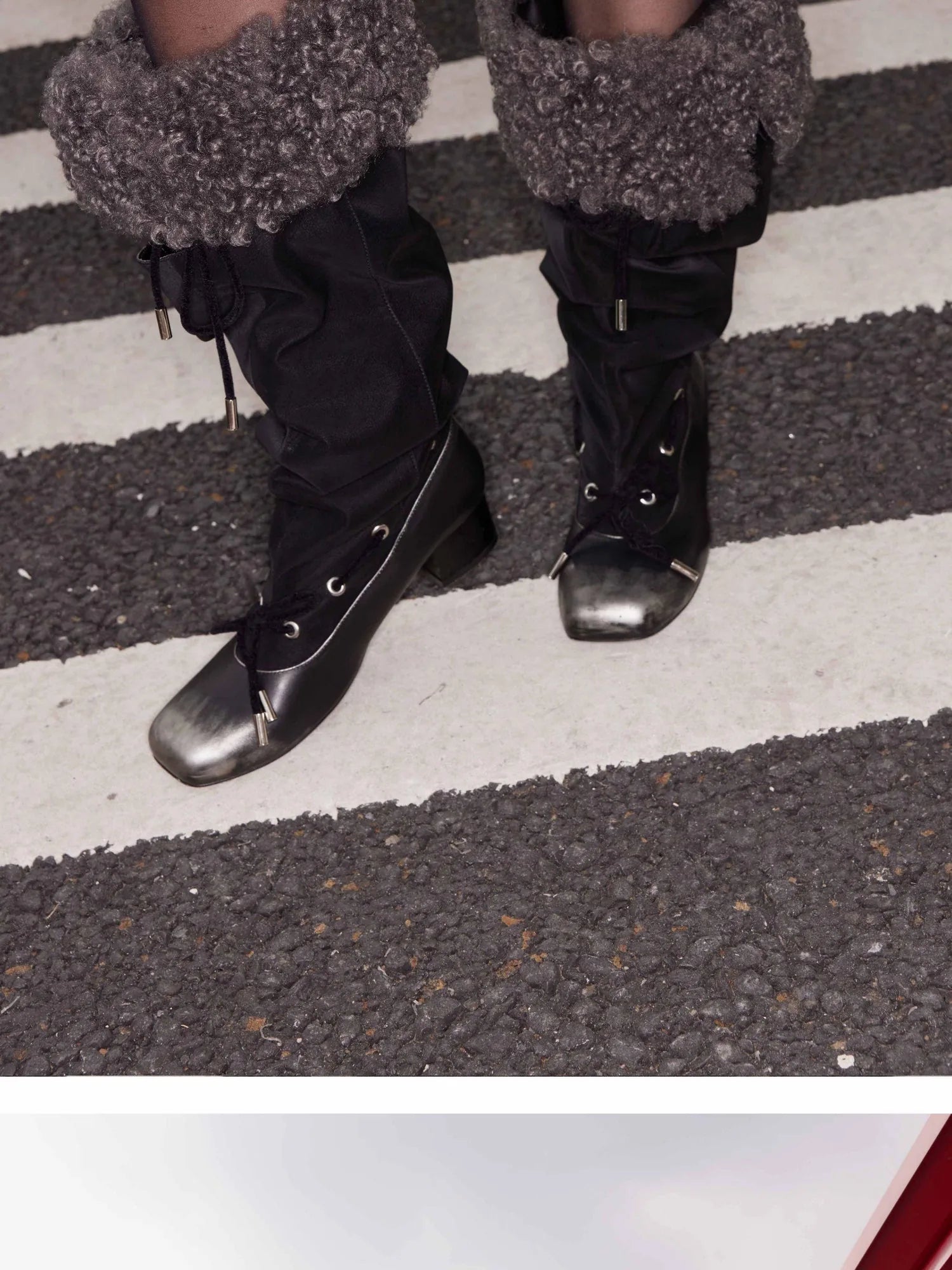 Detachable Faux Fur Collar Stacked Ballet Boots