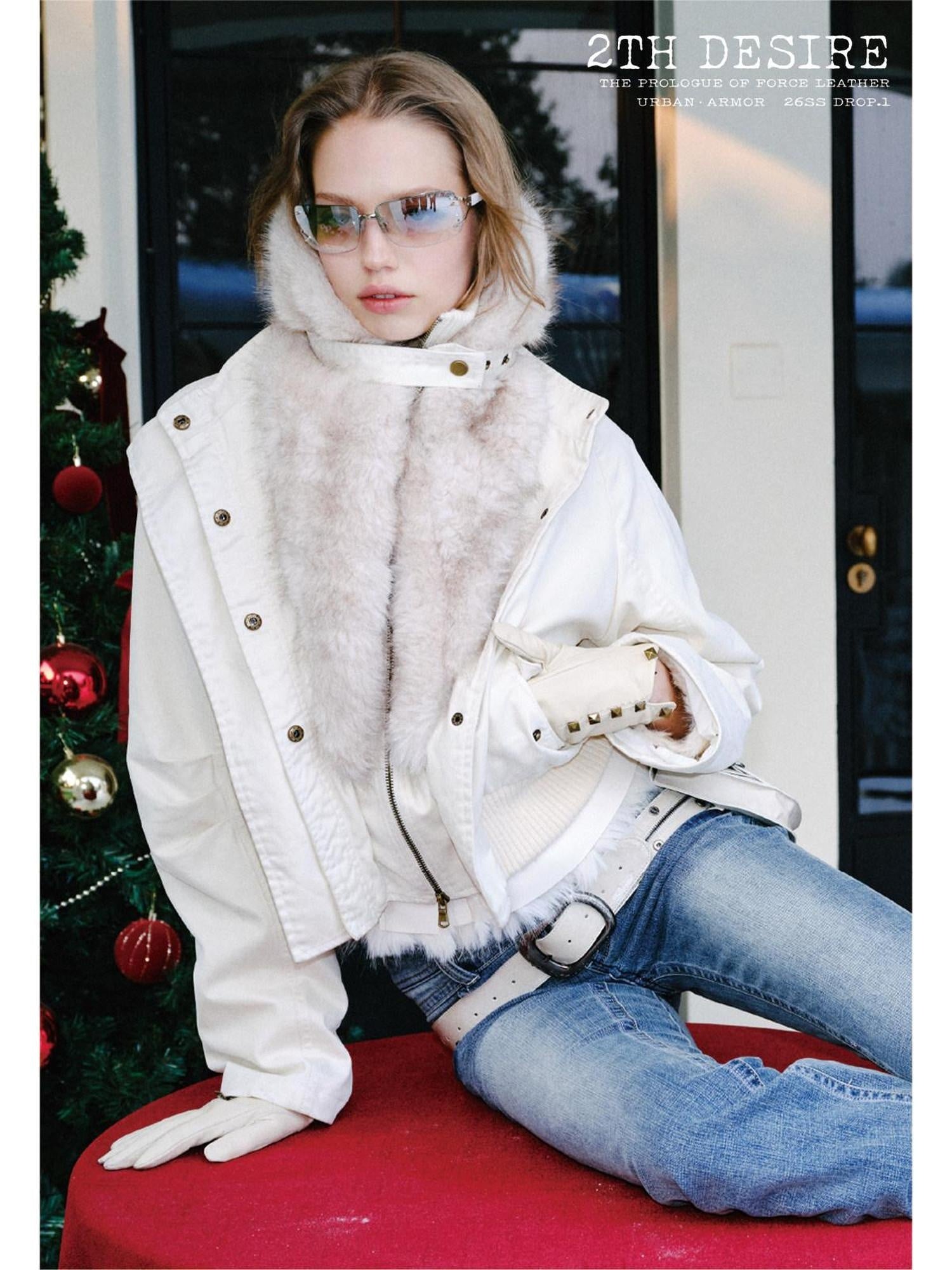 2th Desire Detachable Fur Collar Vintage Slim 100% Cotton Womens Zipper Cropped Jackets