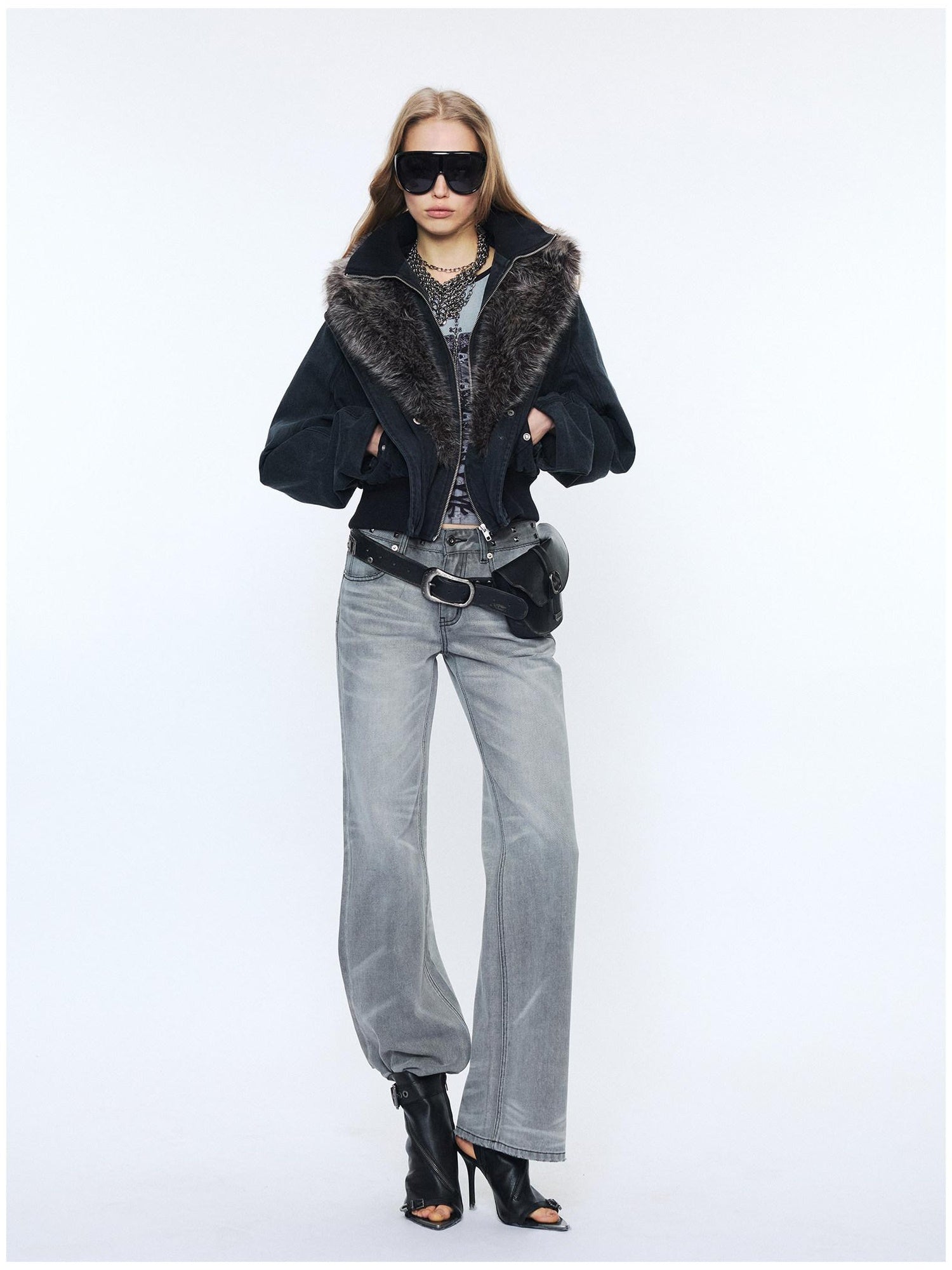2th Desire Detachable Fur Collar Vintage Slim 100% Cotton Womens Zipper Cropped Jackets