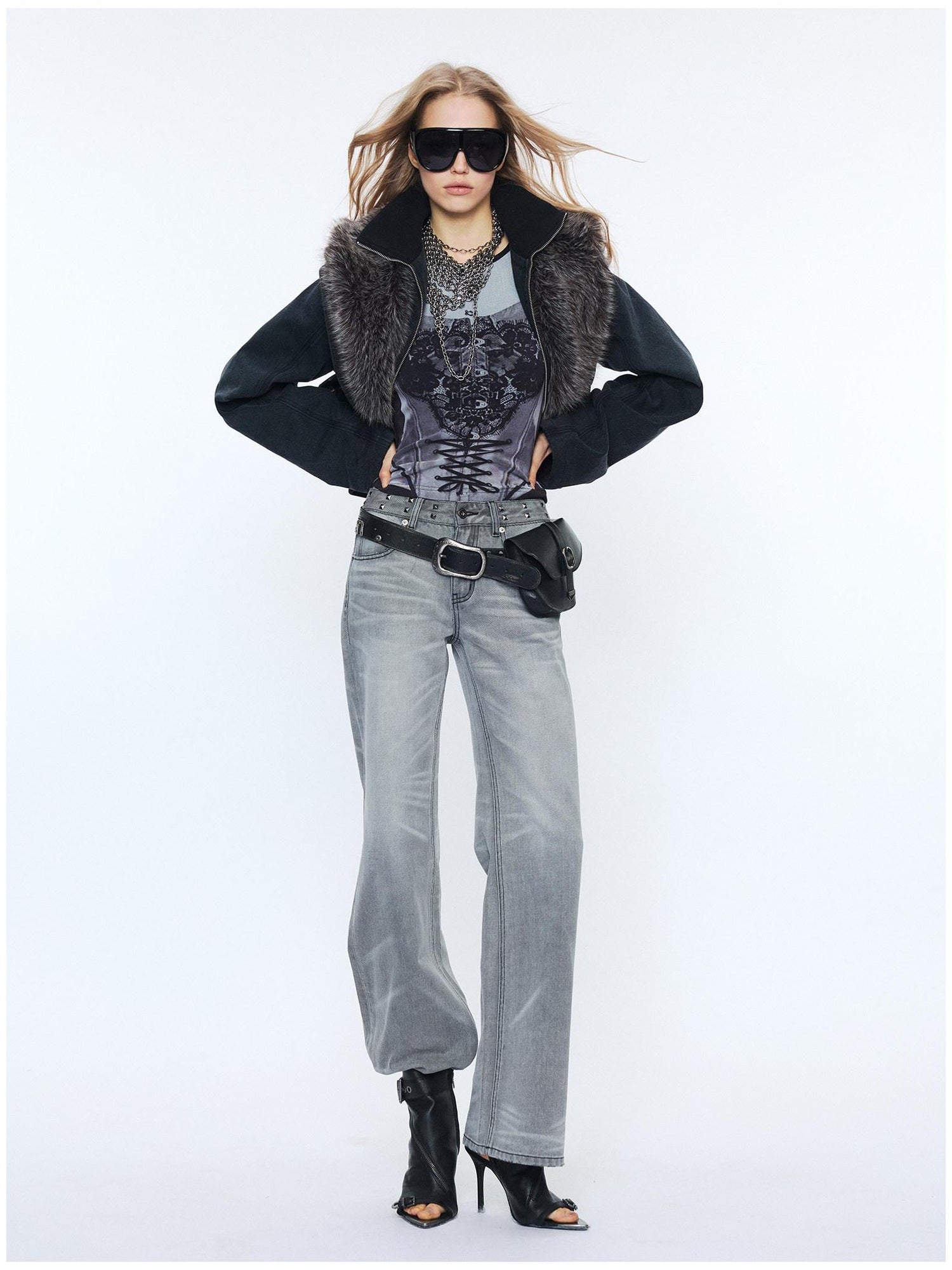 2th Desire Detachable Fur Collar Vintage Slim 100% Cotton Womens Zipper Cropped Jackets