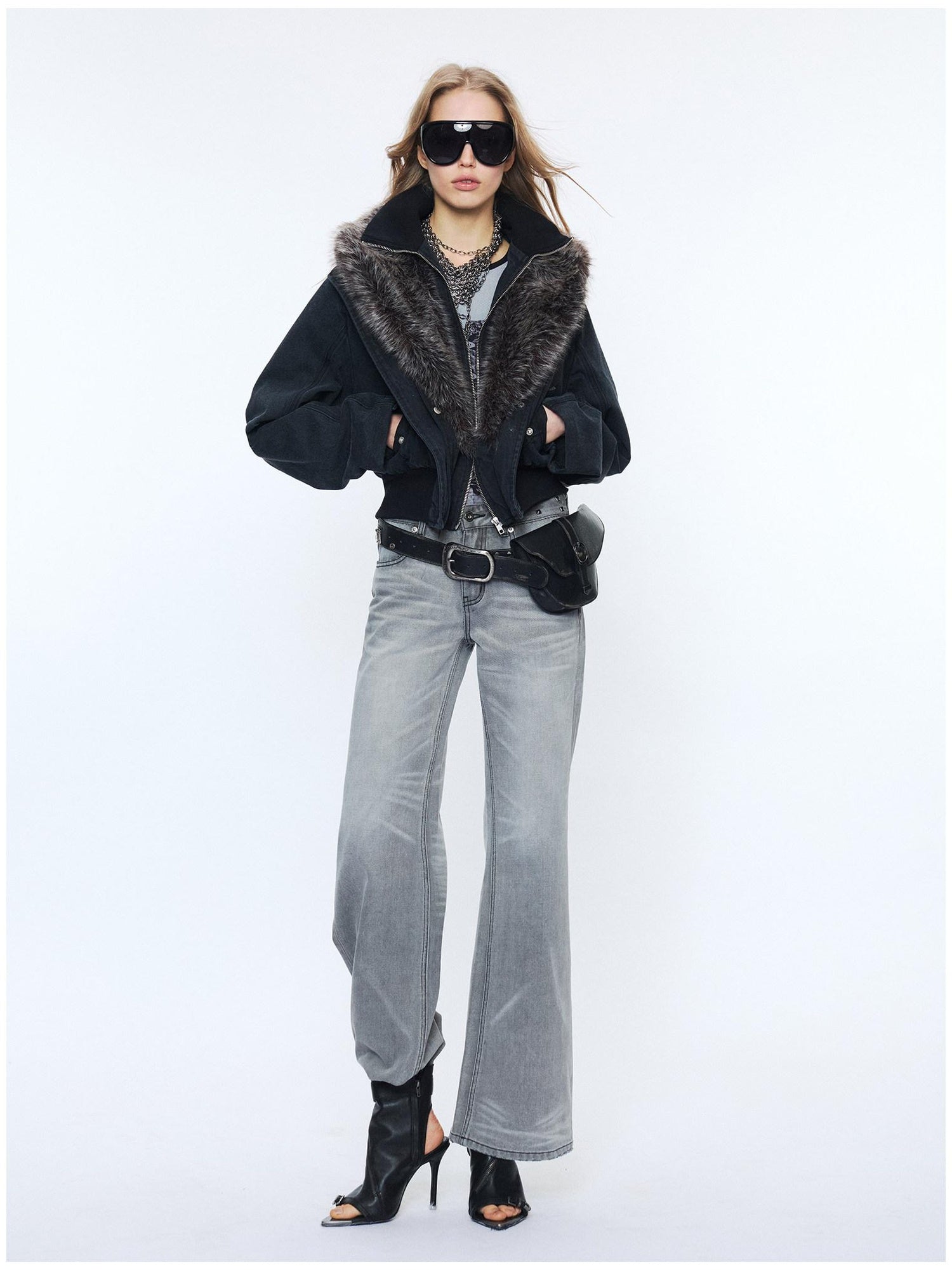 2th Desire Detachable Fur Collar Vintage Slim 100% Cotton Womens Zipper Cropped Jackets