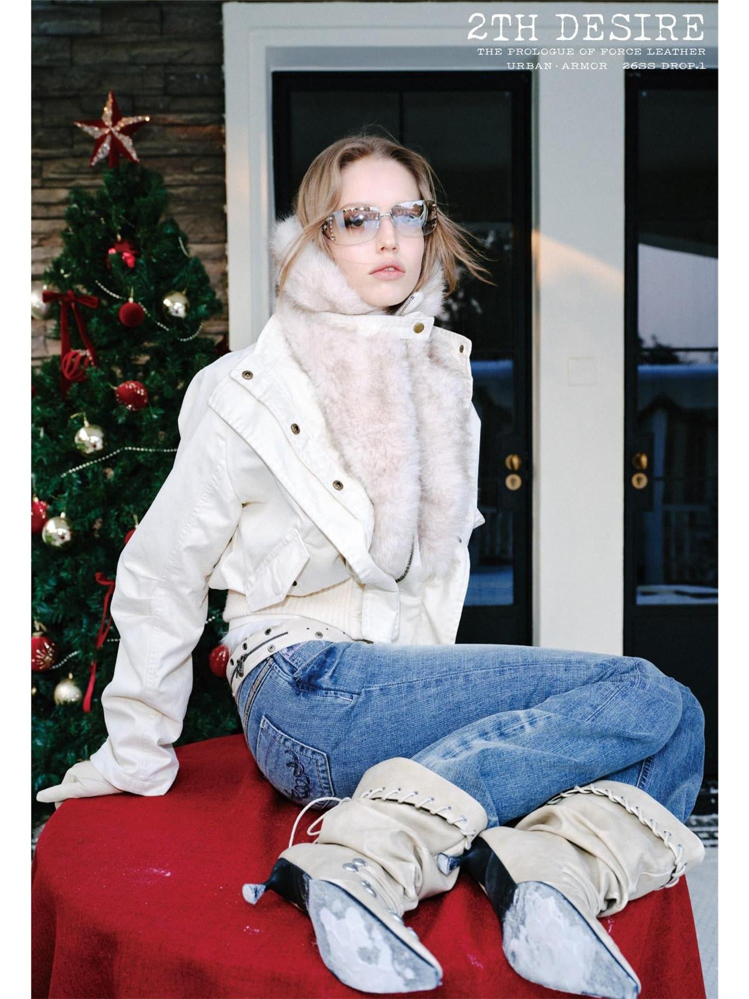2th Desire Detachable Fur Collar Vintage Slim 100% Cotton Womens Zipper Cropped Jackets