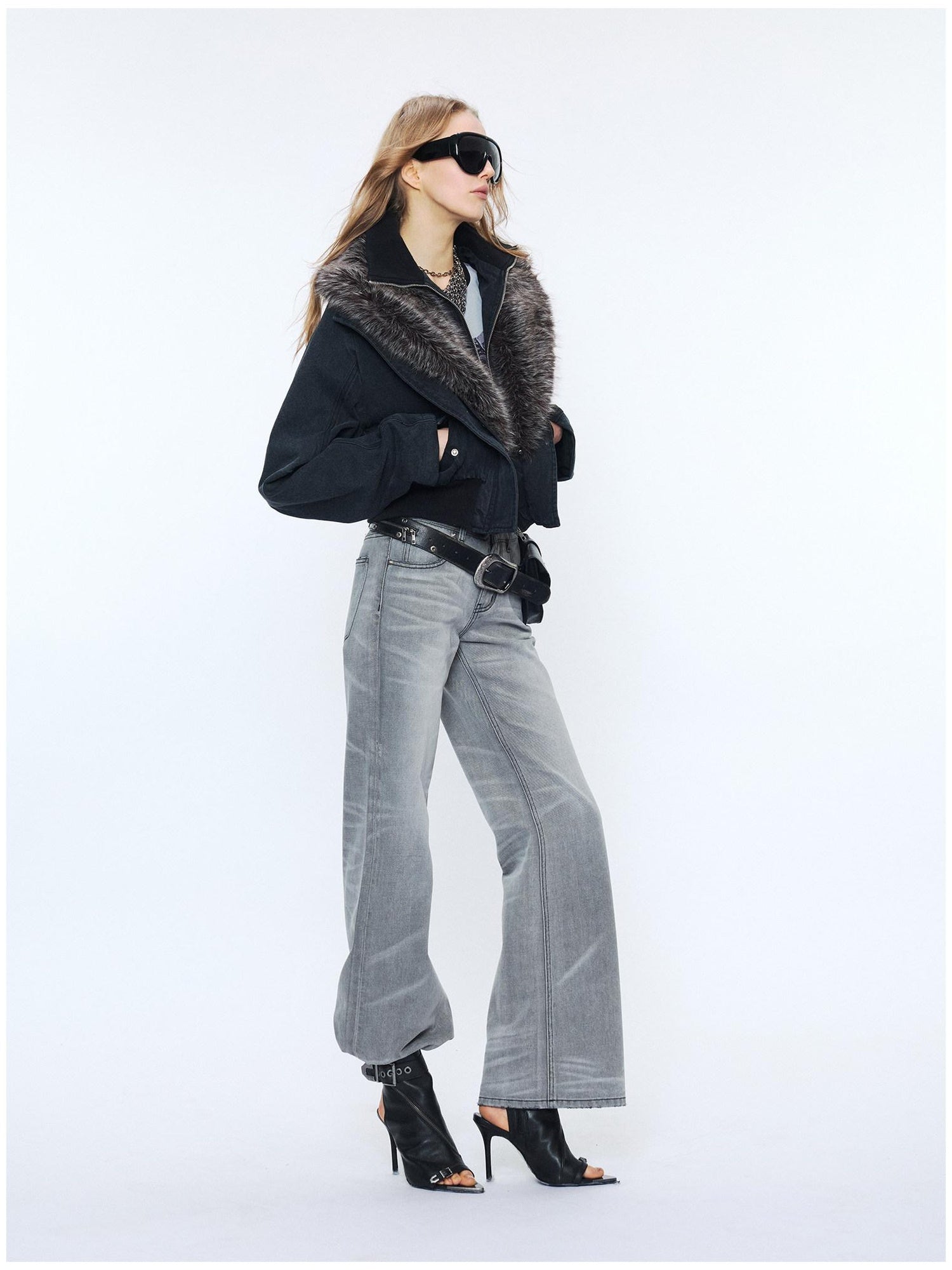 2th Desire Detachable Fur Collar Vintage Slim 100% Cotton Womens Zipper Cropped Jackets