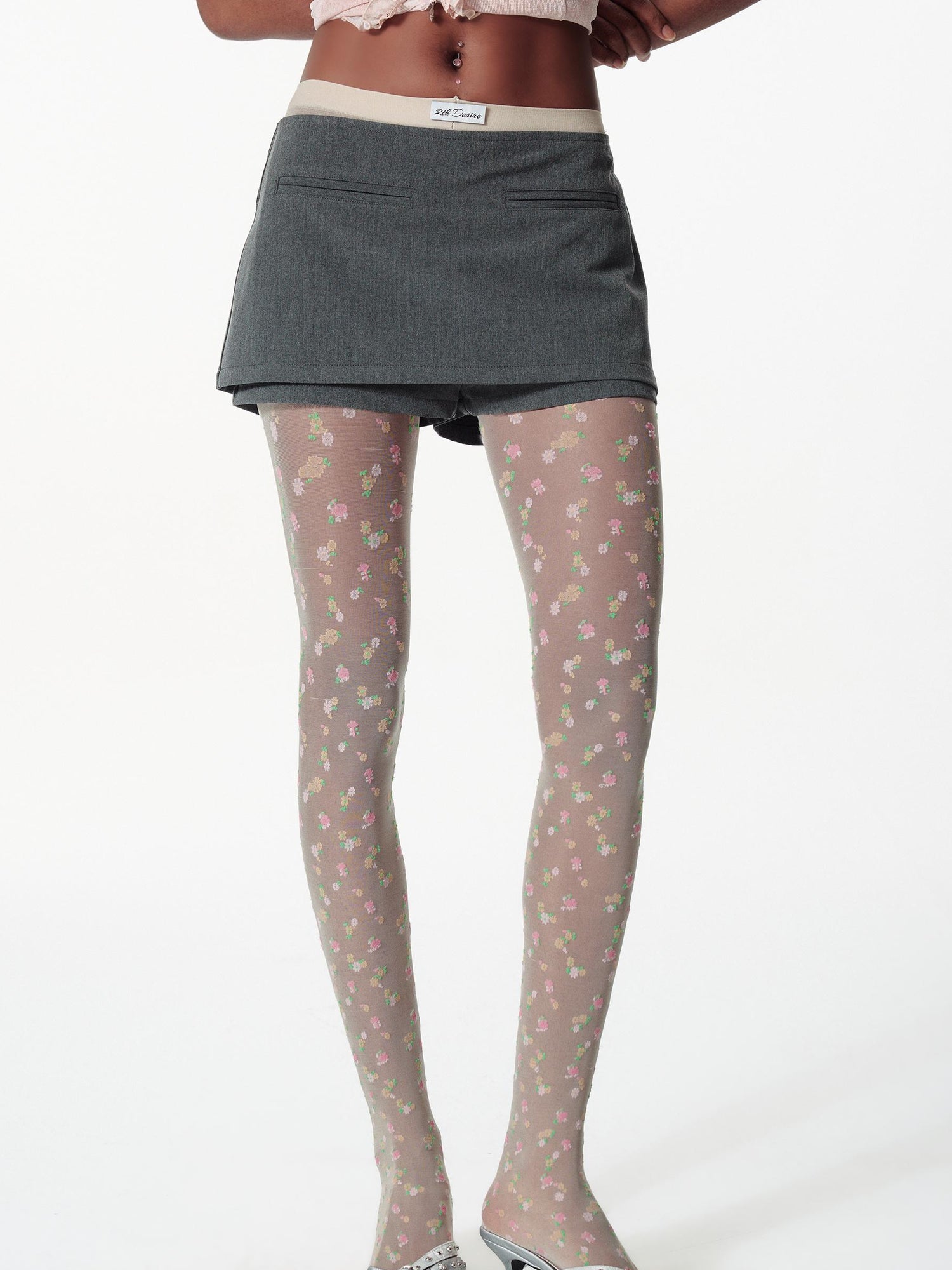 2th Desire Detachable Polka Dot Scarf Dress With Denim Skirt Pants