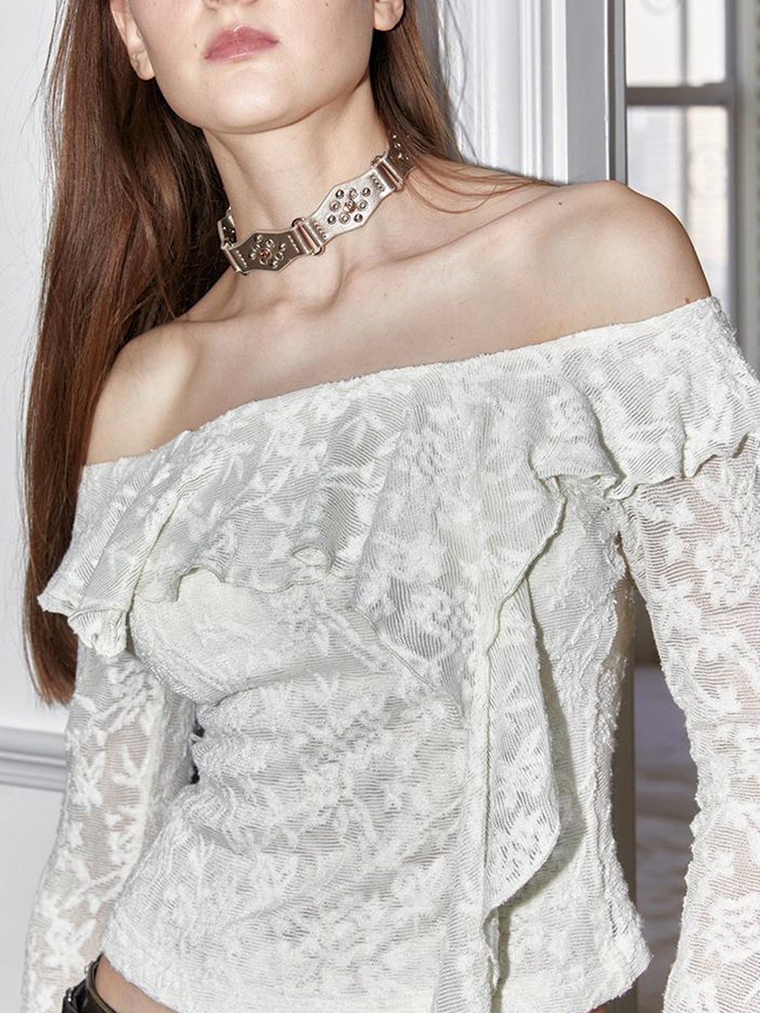 2th Desire Diamond Studded Leather Choker Necklace