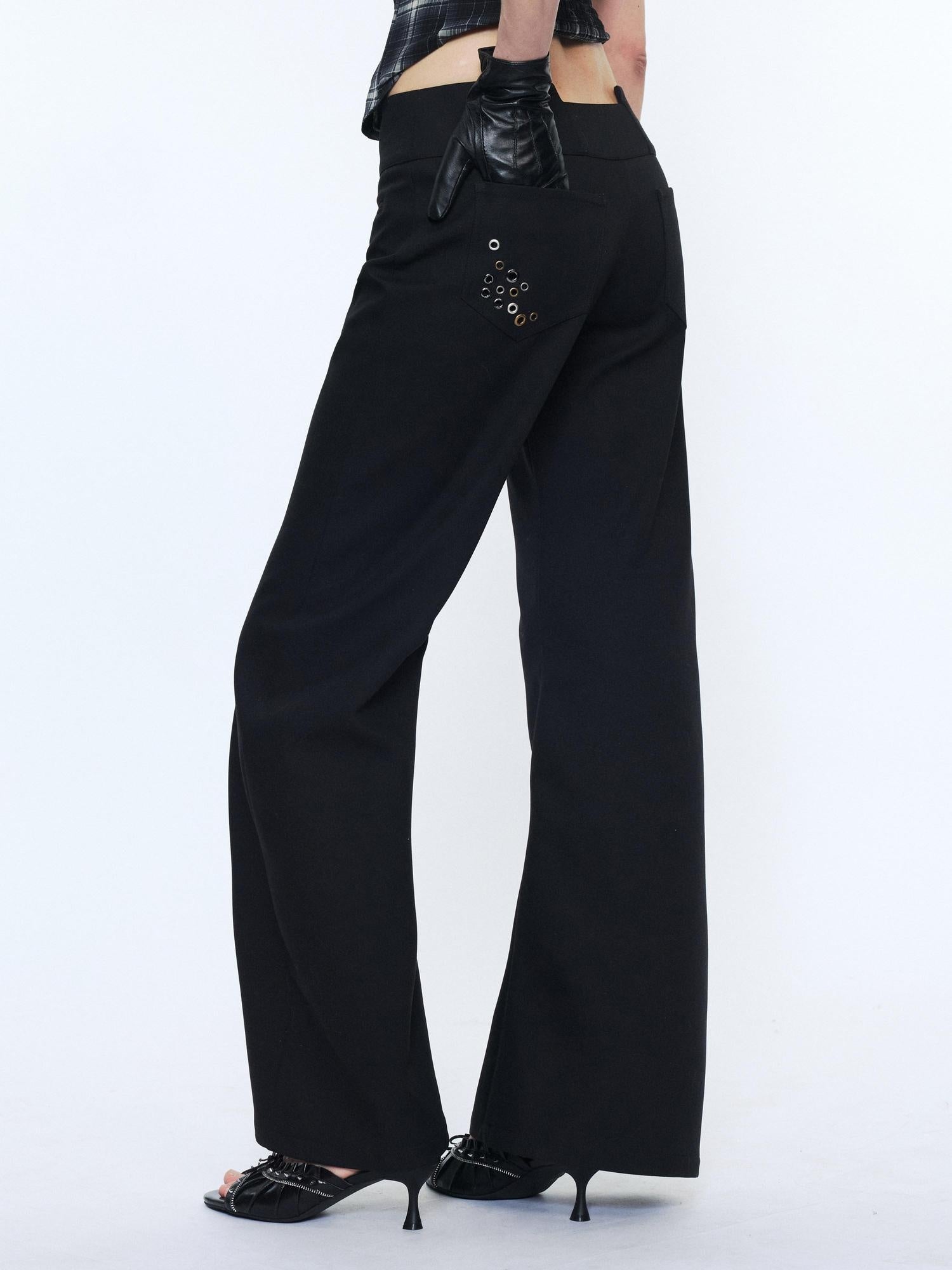 2th Desire Distressed Punk Low Rise Curved Leg Ladies Polyester Slim Chinos