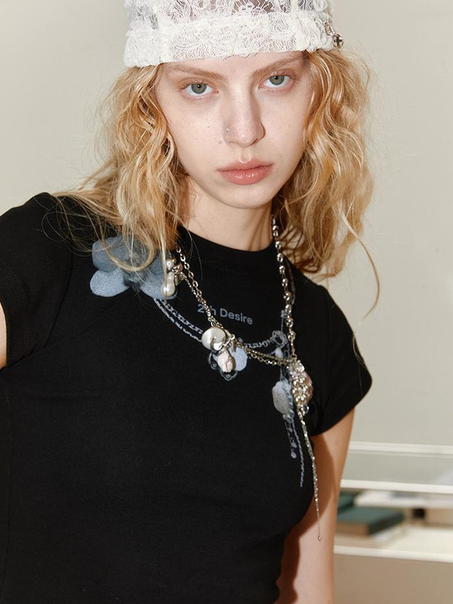 2th Desire Double Layer Shell Pearl Necklace With Y2K Pendant