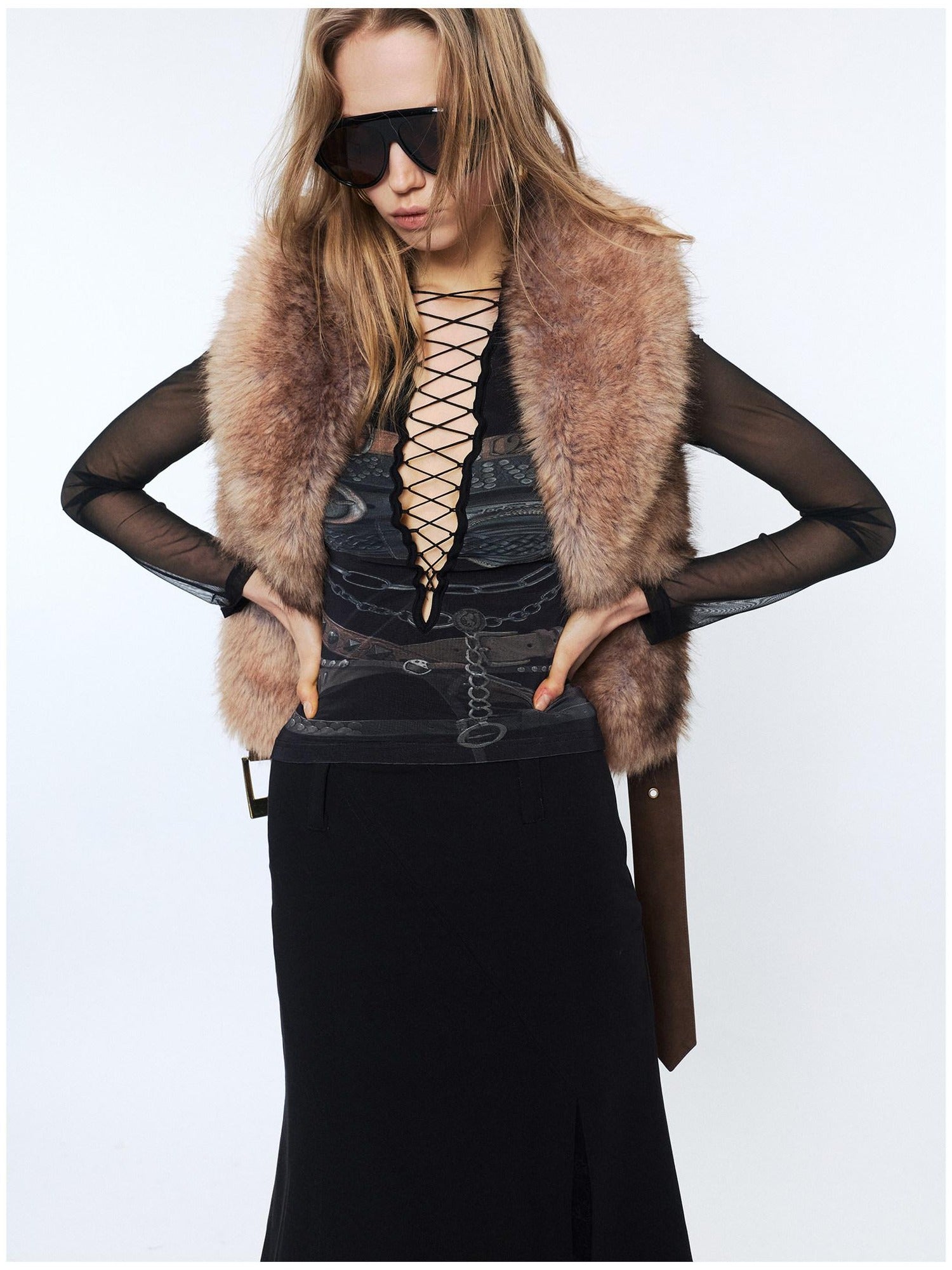 2th Desire Edgy Slim Fit Lapel Vest Punk Style Women Grey Brown Polyester Cropped Jackets