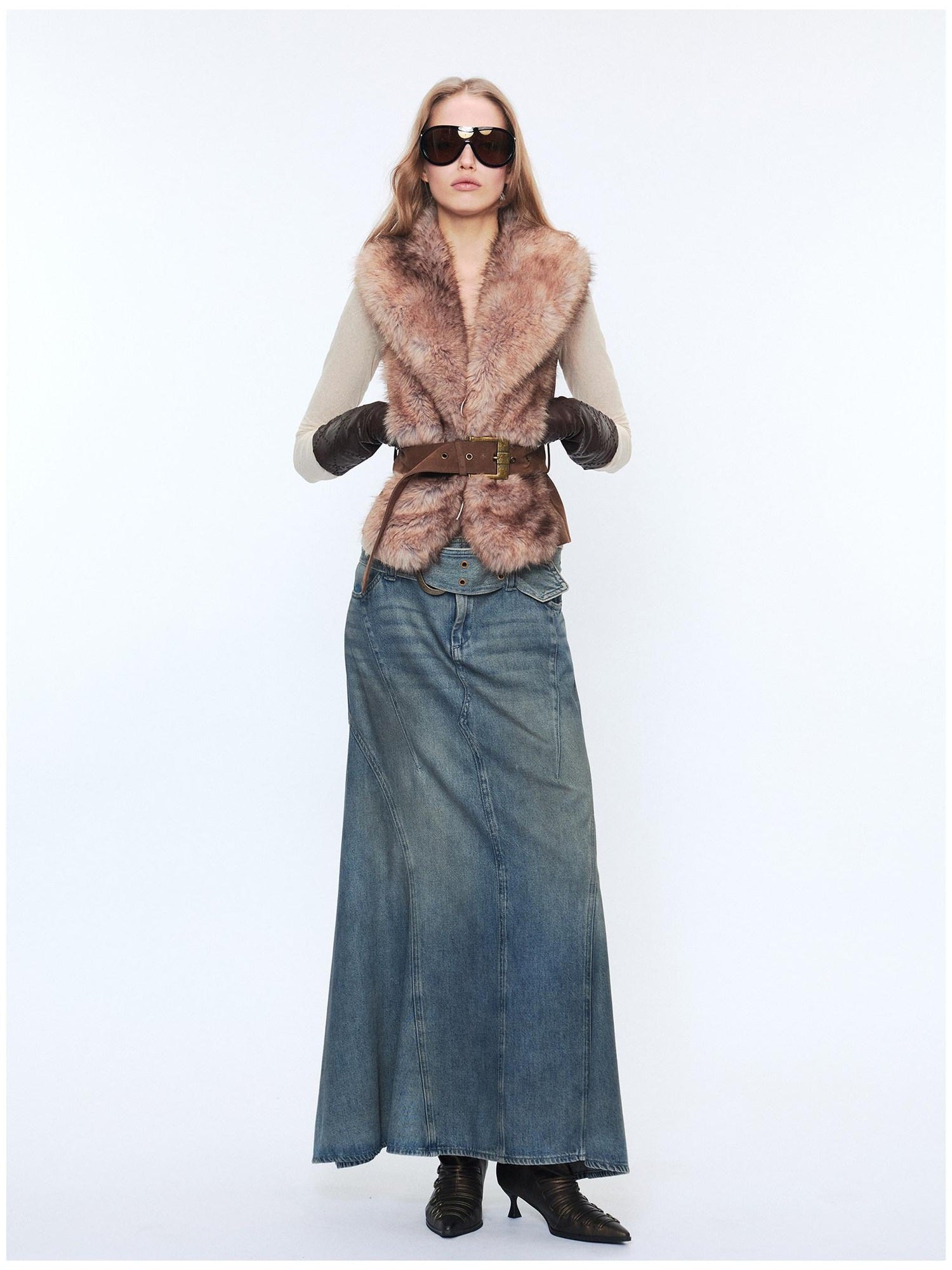 2th Desire Edgy Slim Fit Lapel Vest Punk Style Women Grey Brown Polyester Cropped Jackets