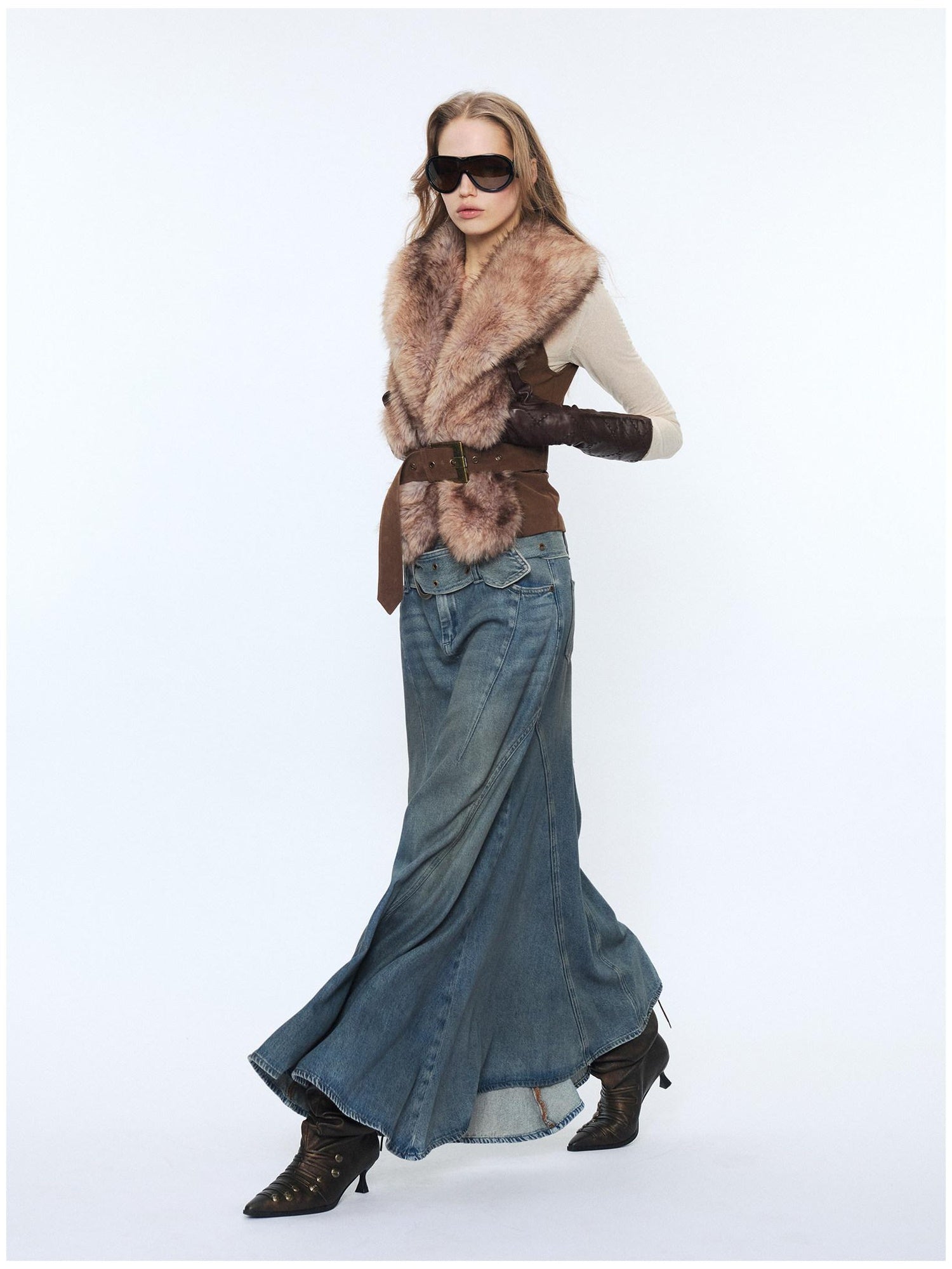 2th Desire Edgy Slim Fit Lapel Vest Punk Style Women Grey Brown Polyester Cropped Jackets