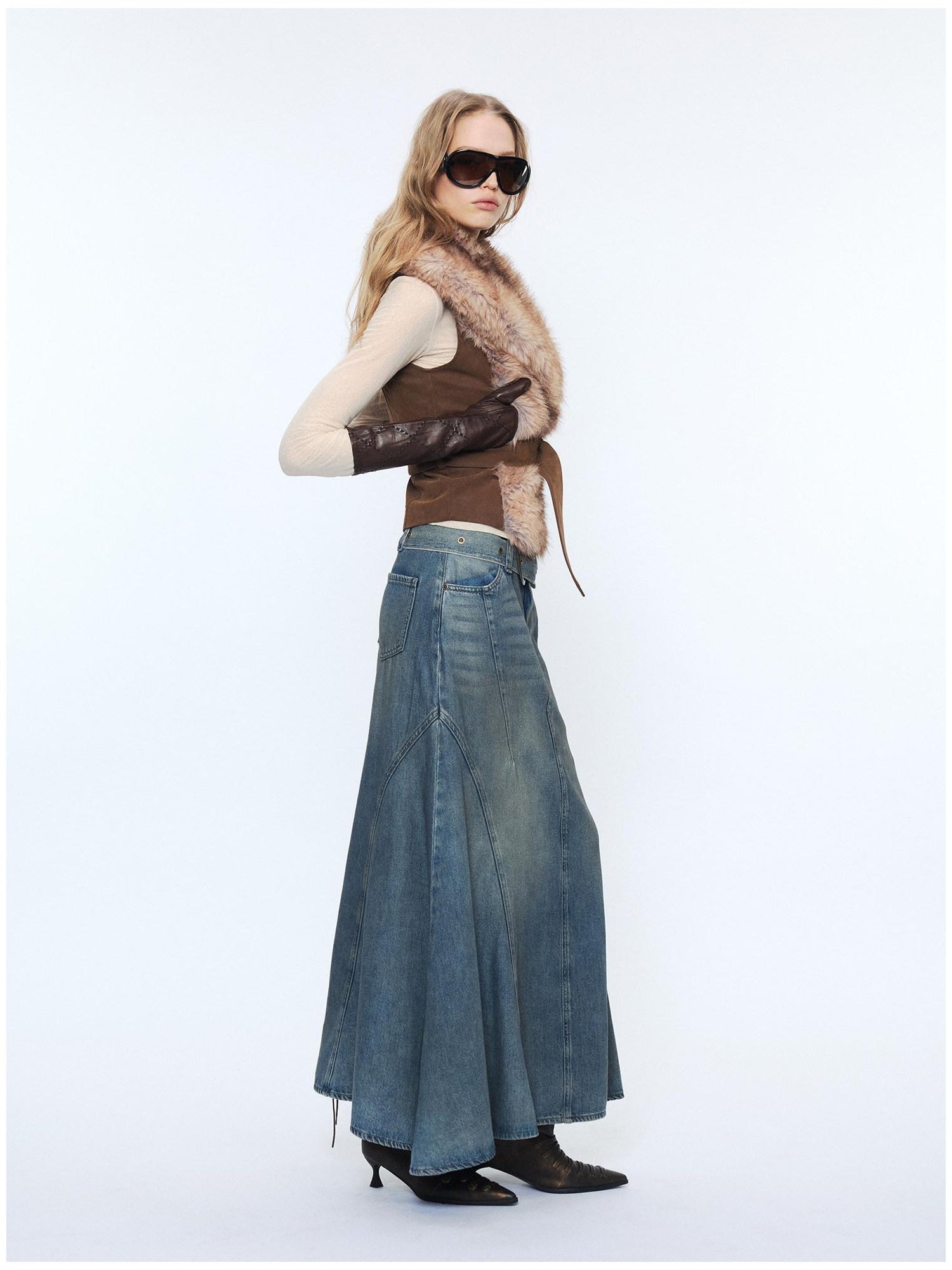 2th Desire Edgy Slim Fit Lapel Vest Punk Style Women Grey Brown Polyester Cropped Jackets
