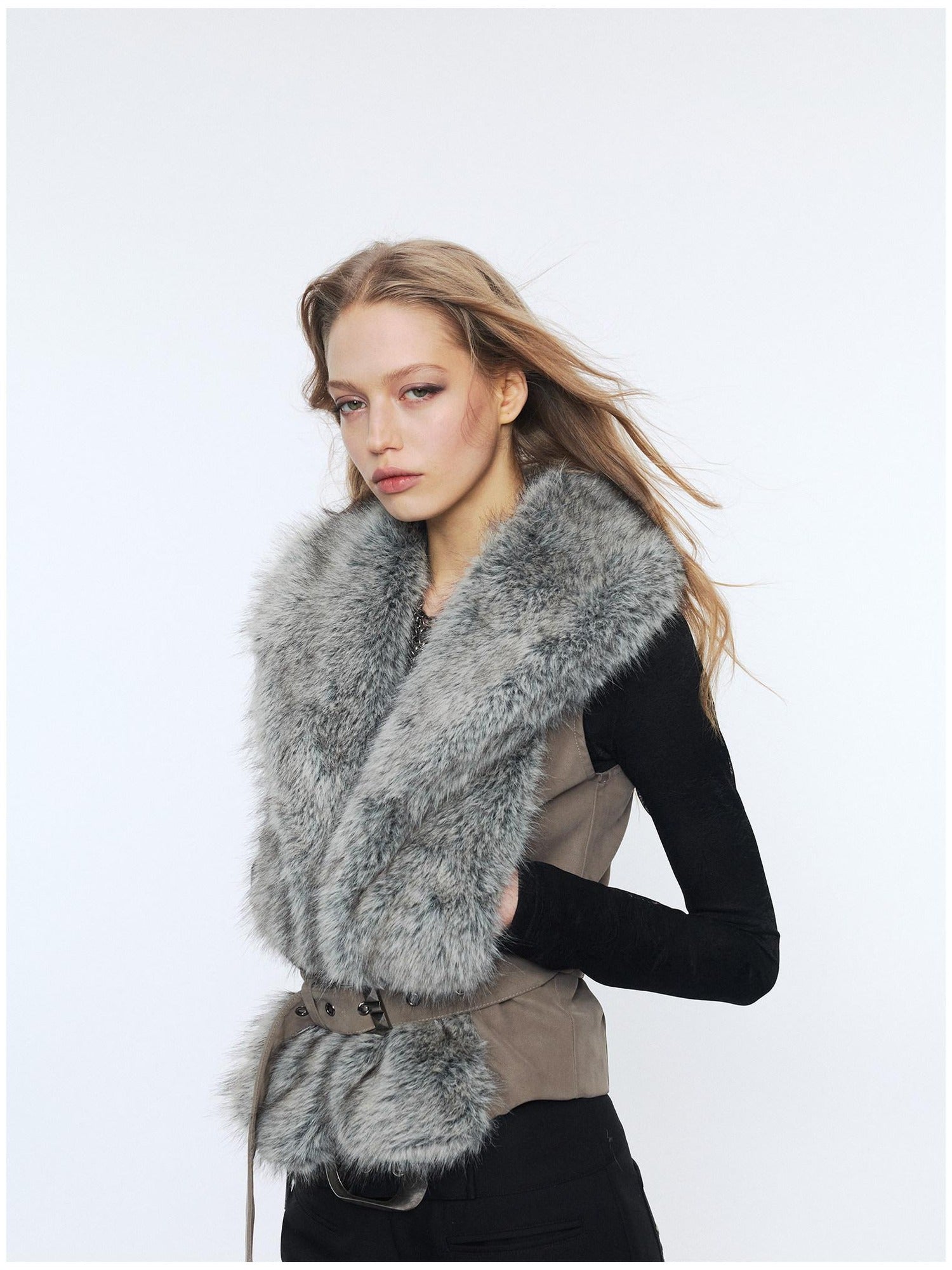 2th Desire Edgy Slim Fit Lapel Vest Punk Style Women Grey Brown Polyester Cropped Jackets