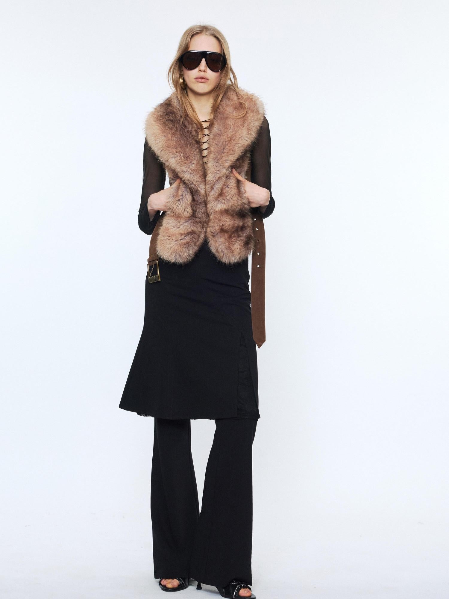 2th Desire Edgy Slim Fit Lapel Vest Punk Style Women Grey Brown Polyester Cropped Jackets