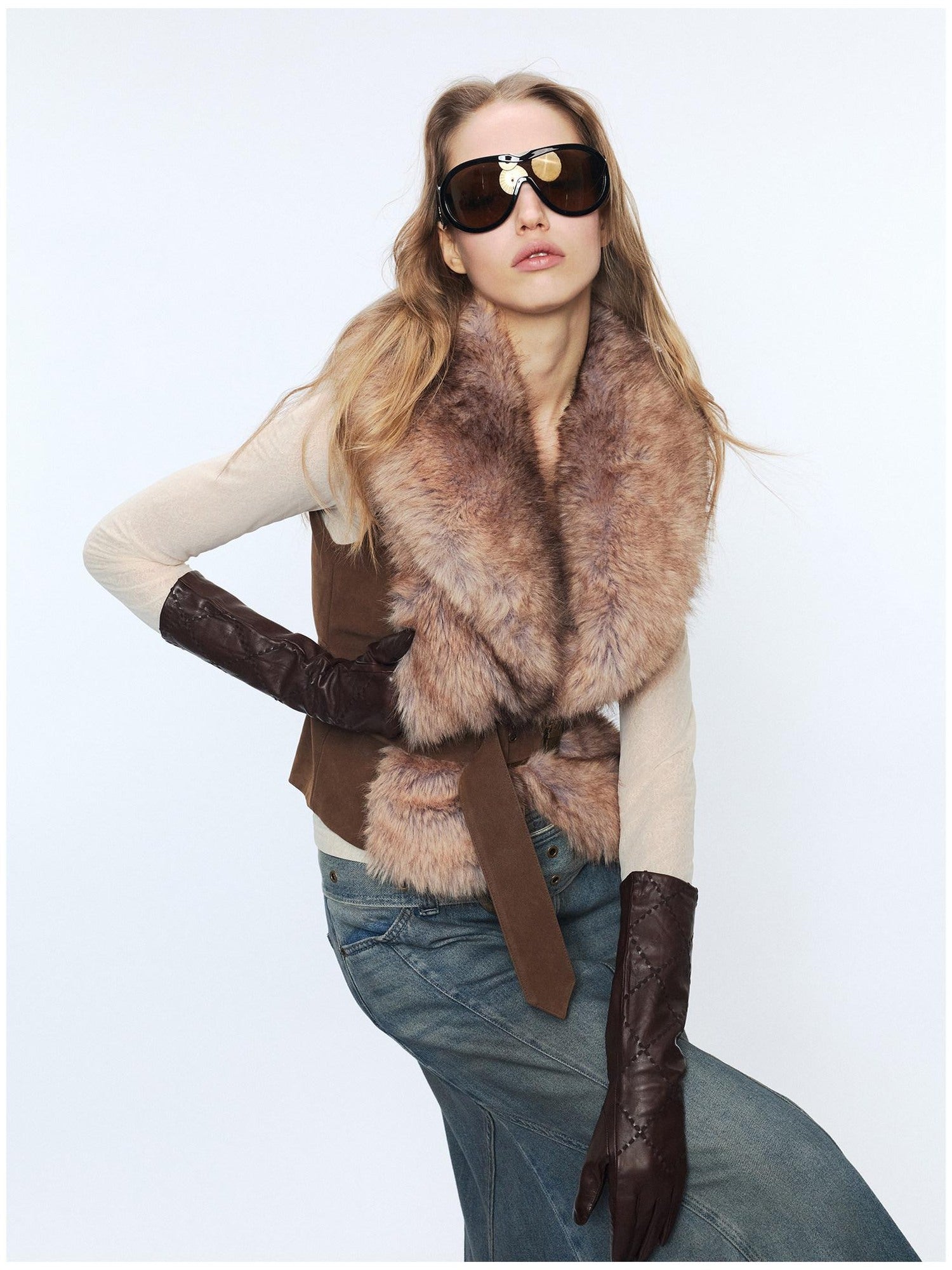 2th Desire Edgy Slim Fit Lapel Vest Punk Style Women Grey Brown Polyester Cropped Jackets