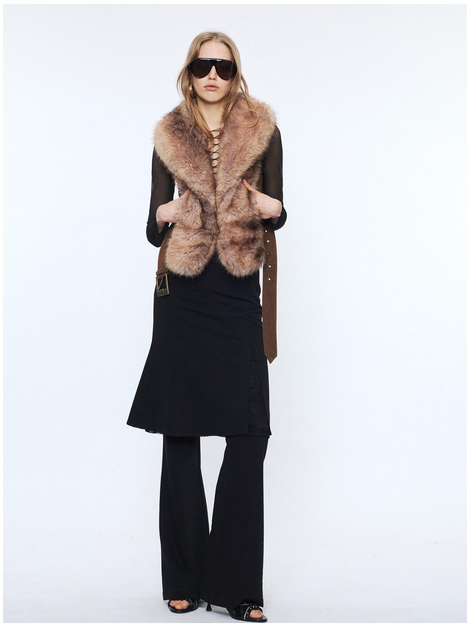 2th Desire Edgy Slim Fit Lapel Vest Punk Style Women Grey Brown Polyester Cropped Jackets