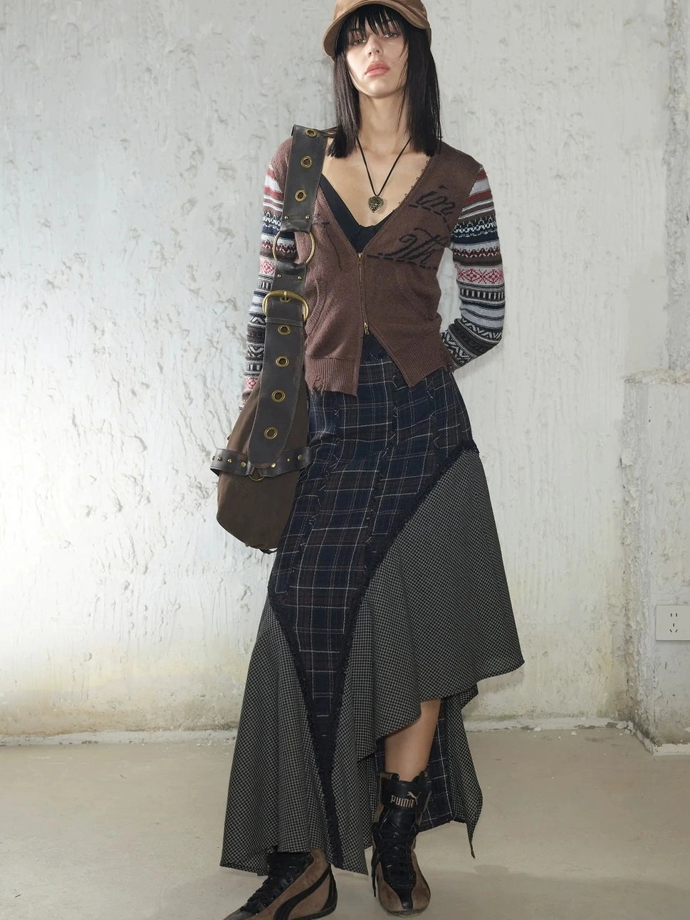 2th Desire Fair Isle Sleeve Tassel Letter Slim Zipper Cardigan Cardigan